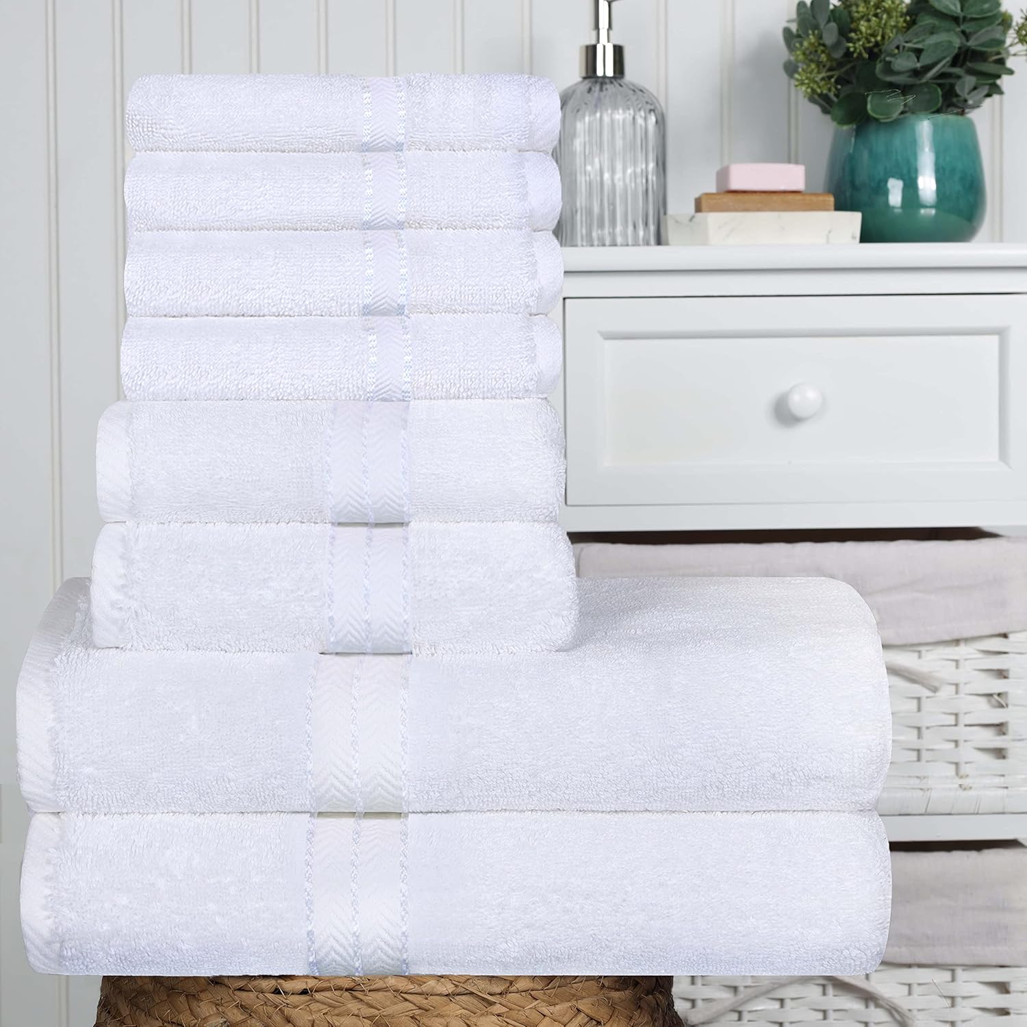 Premium Turkish Cotton Ultra Plush 8-Piece Bath Towel Set - Super Absorbent, Soft & Luxurious for Spa, Bathroom, and Beach Use