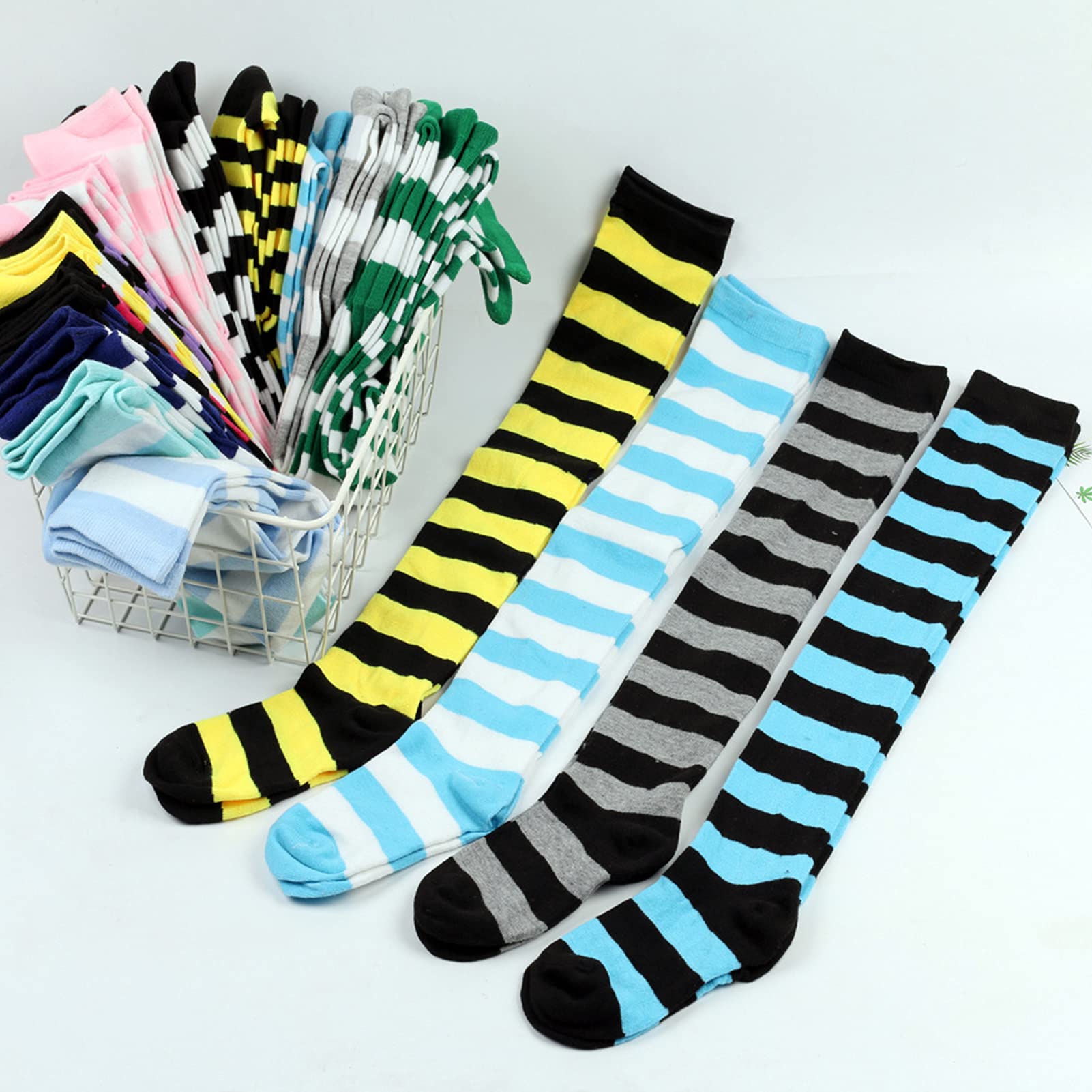 Aivtalk Women's Extra Long Opaque Striped Over Knee Thigh High Stockings Socks - Fashionable & Comfortable for Daily Wear, Office, Party & Cosplay