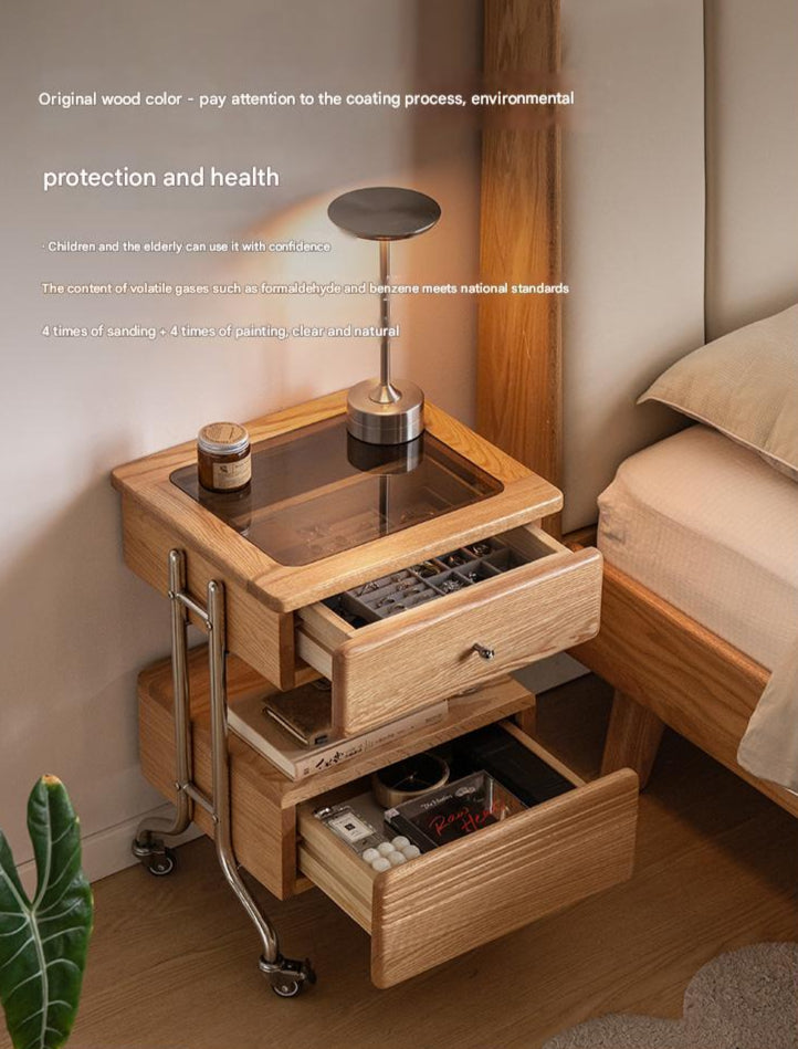 Solid Oak Wood Modern Nightstand with Removable Shelf - Perfect for Bedroom, Living Room, and Home Office Storage