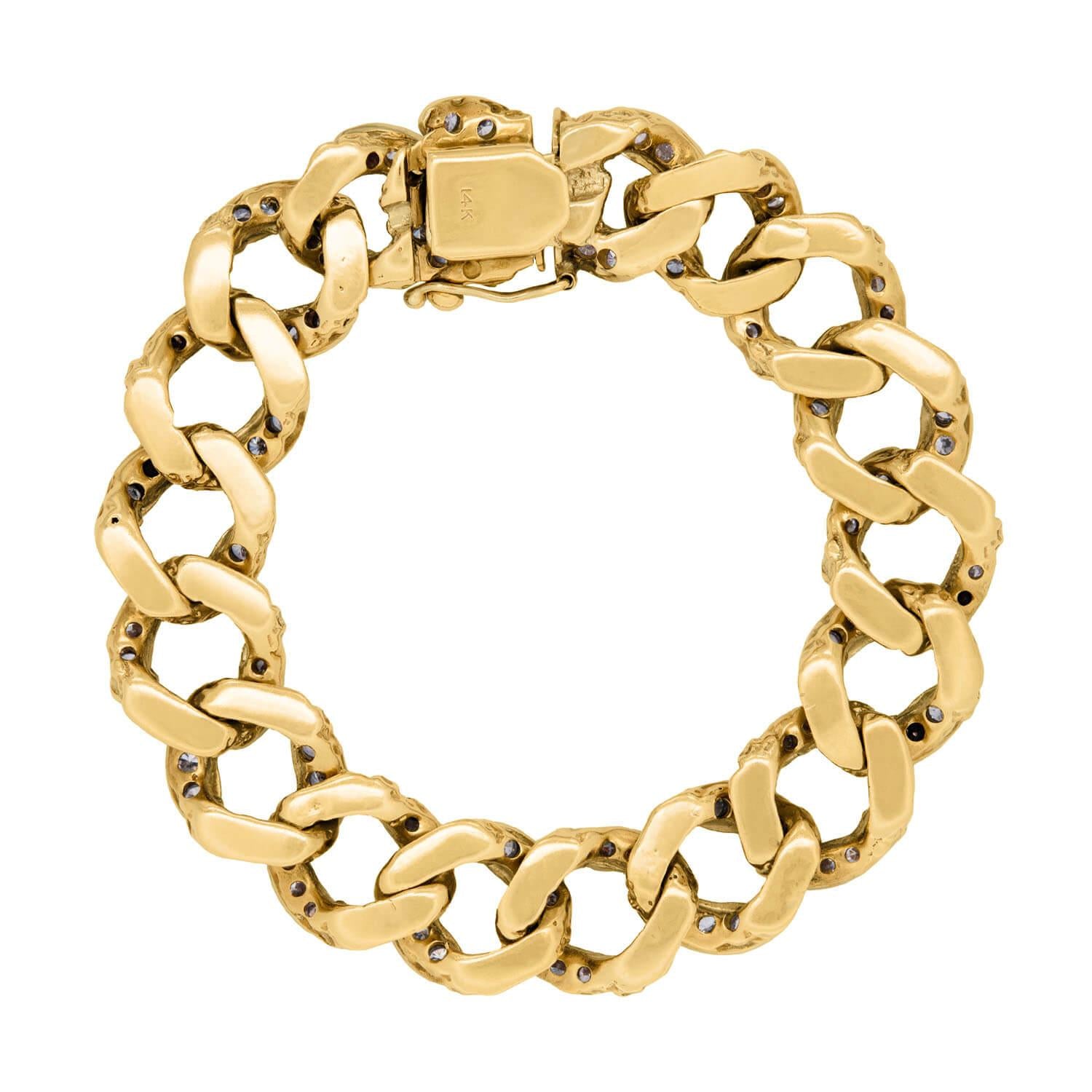 Vintage 14k Gold & Platinum Diamond Cuban Link Bracelet for Men - Luxury Hip Hop Jewelry Gift for Birthday, Anniversary & Special Occasions