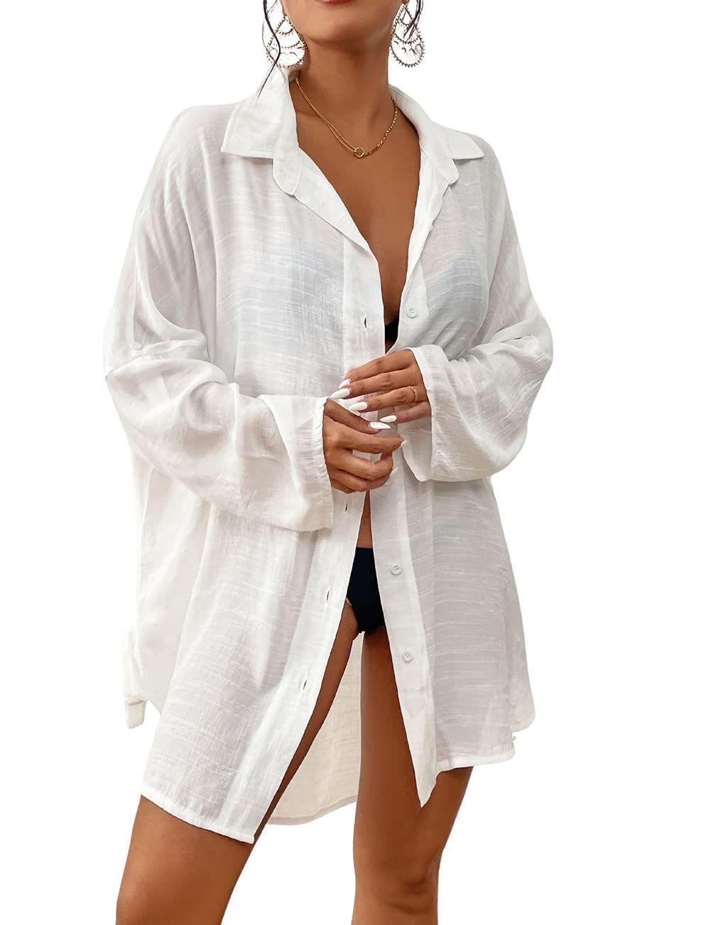 Bsubseach Women's Button Down Beach Cover Up Shirt - Lightweight Swimwear Blouse for Pool, Vacation & Summer Outfits