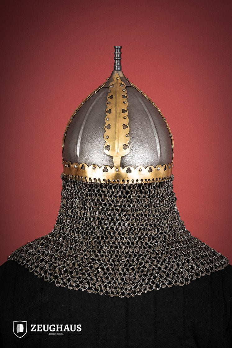 Authentic Medieval Rus Helmet with Riveted Aventail - 1.6mm Steel - Viking Reenactment & LARP Costume - Perfect for Historical Events, Cosplay, and Collectors