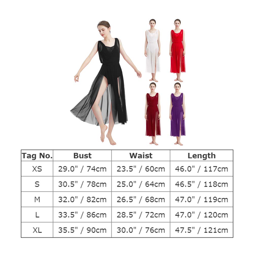 ODASDO Women's Lyrical Modern Contemporary Dance Costume - V-Neck Backless Leotard with Split Tulle Skirt & Flowy Overlay Dress for Ballet, Jazz, Competition & Performance
