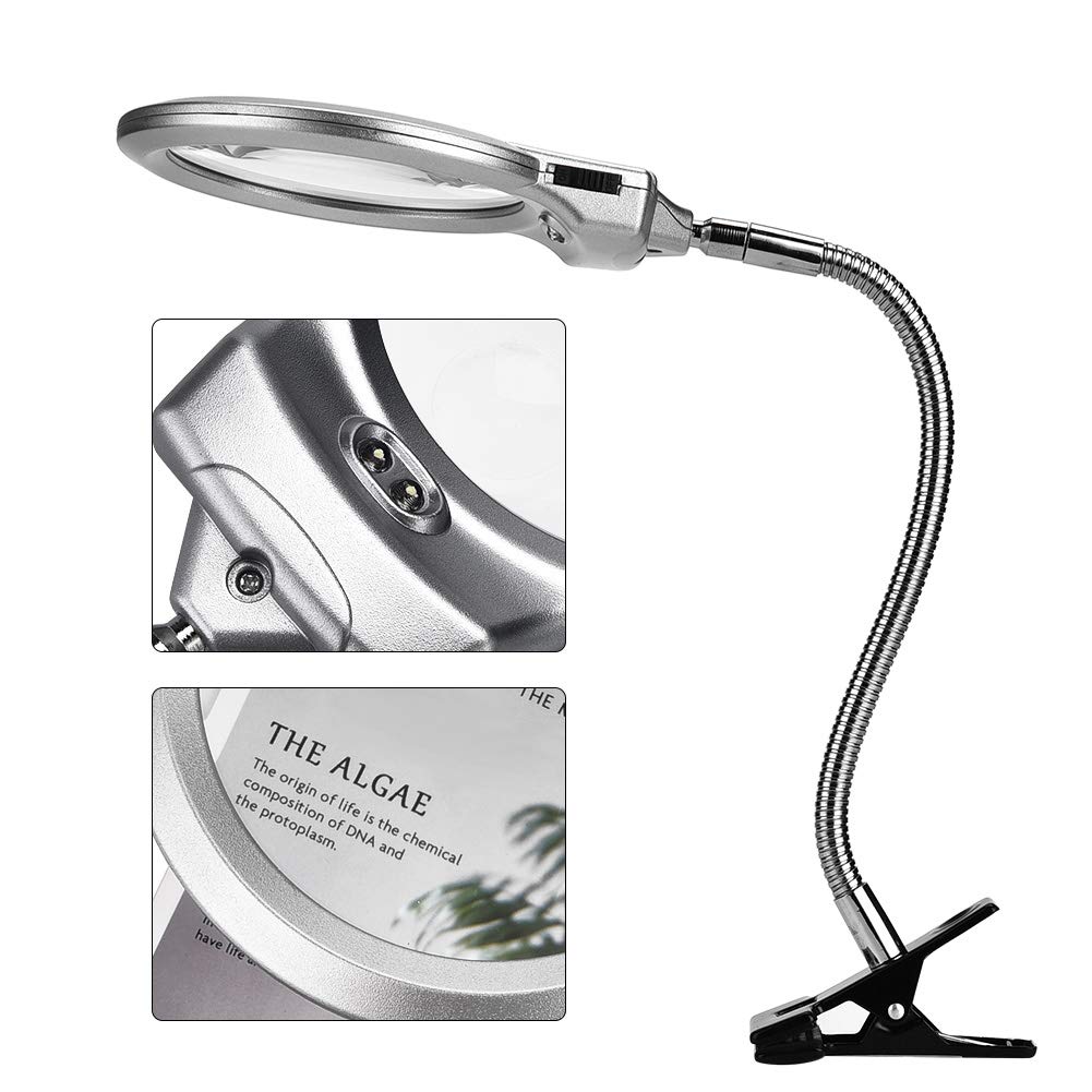 2.5X/5X Magnifying Lamp with Clamp - Stable Portable Hands-Free Desk Light for Crafts, Reading & Close Work | Energy Saving LED Magnifier for Workbench, Sewing, Jewelry Making & Hobby Projects