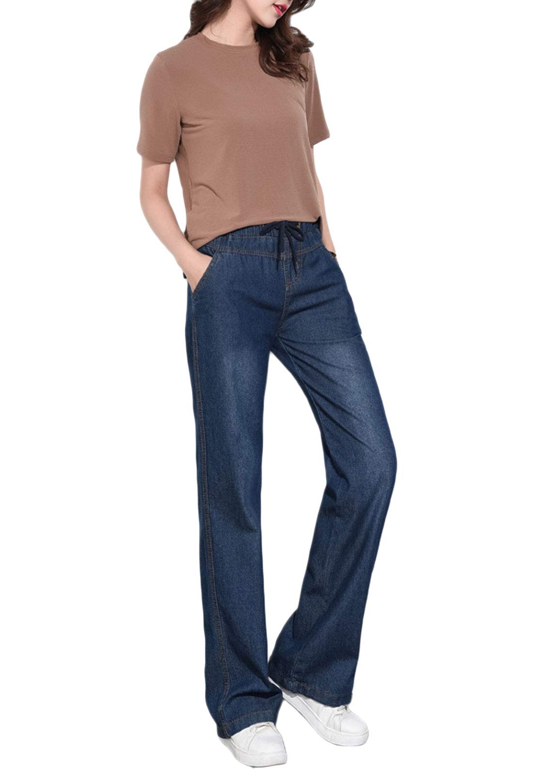 Flygo Women's Stretchy High Waist Wide Leg Denim Jeans - Comfortable Casual Pants for Work, Travel & Everyday Wear