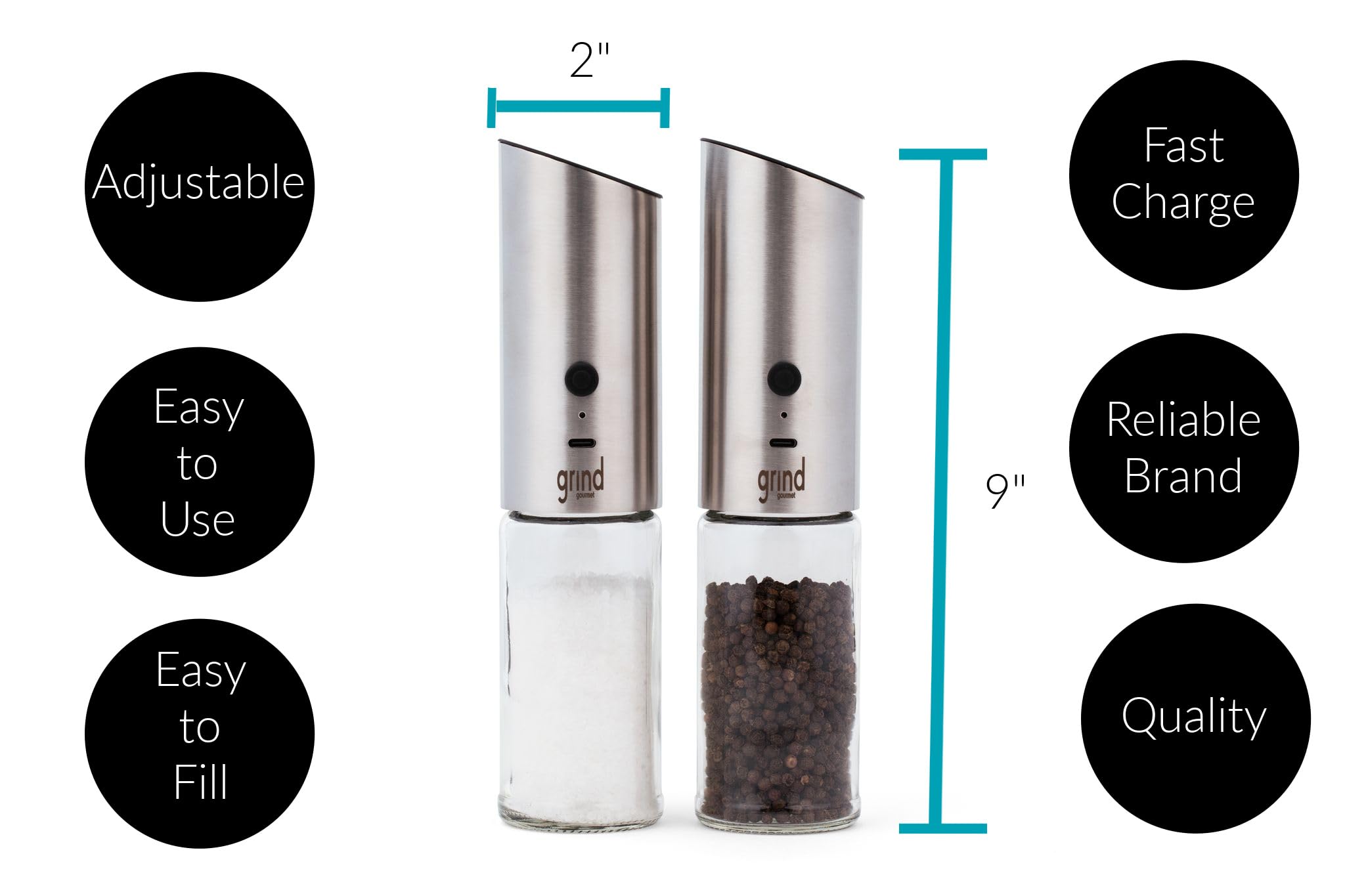 Premium Automatic Electric Salt & Pepper Grinder Mill - USB Rechargeable, Adjustable Coarseness, One-Hand Operation, Stainless Steel - Perfect for Kitchen, Dining Table & Outdoor Cooking