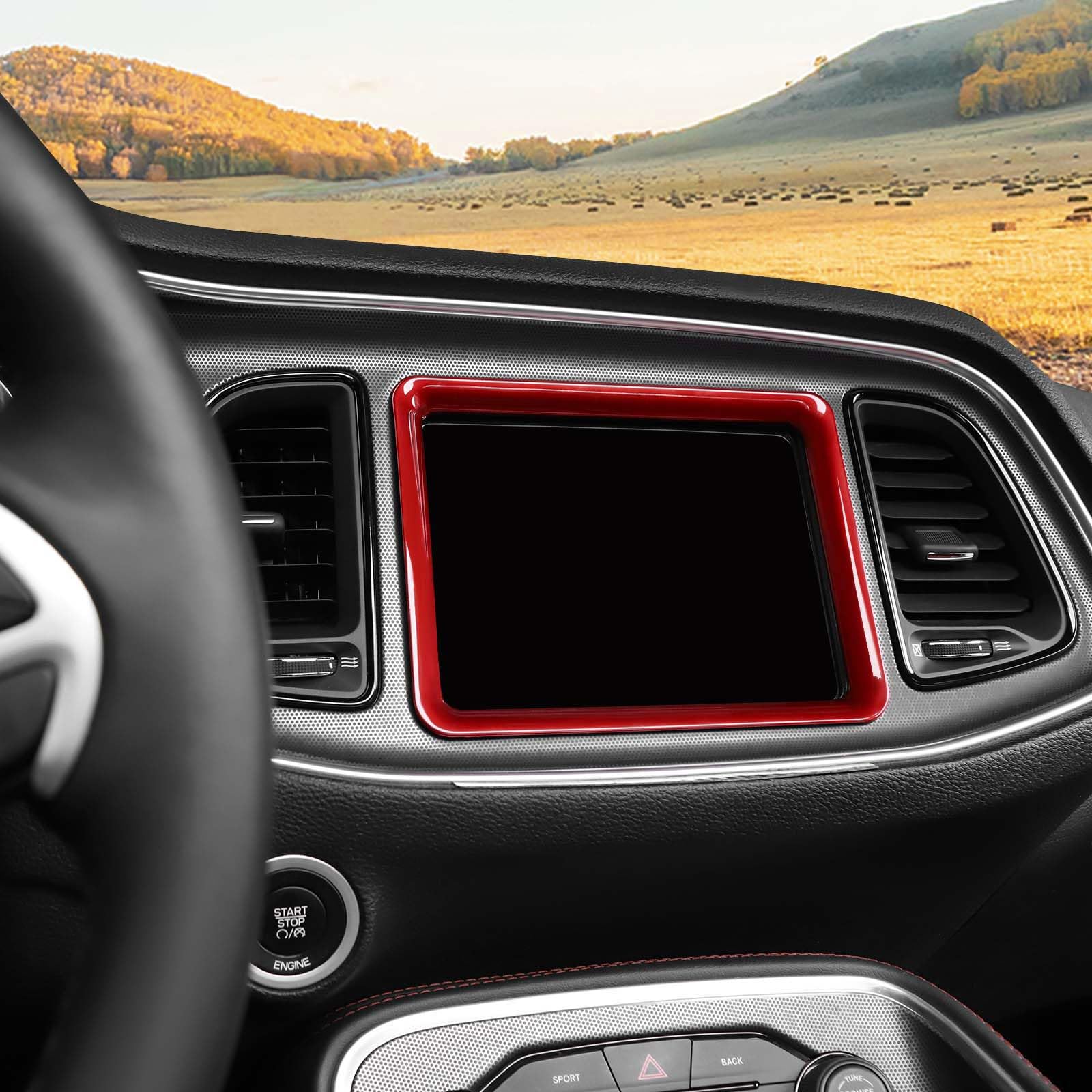RT-TCZ Red Dashboard Display Screen Trim Frame Cover for 2015-2023 Dodge Challenger | Interior Accessories Upgrade | Perfect for Car Enthusiasts & Customization Projects