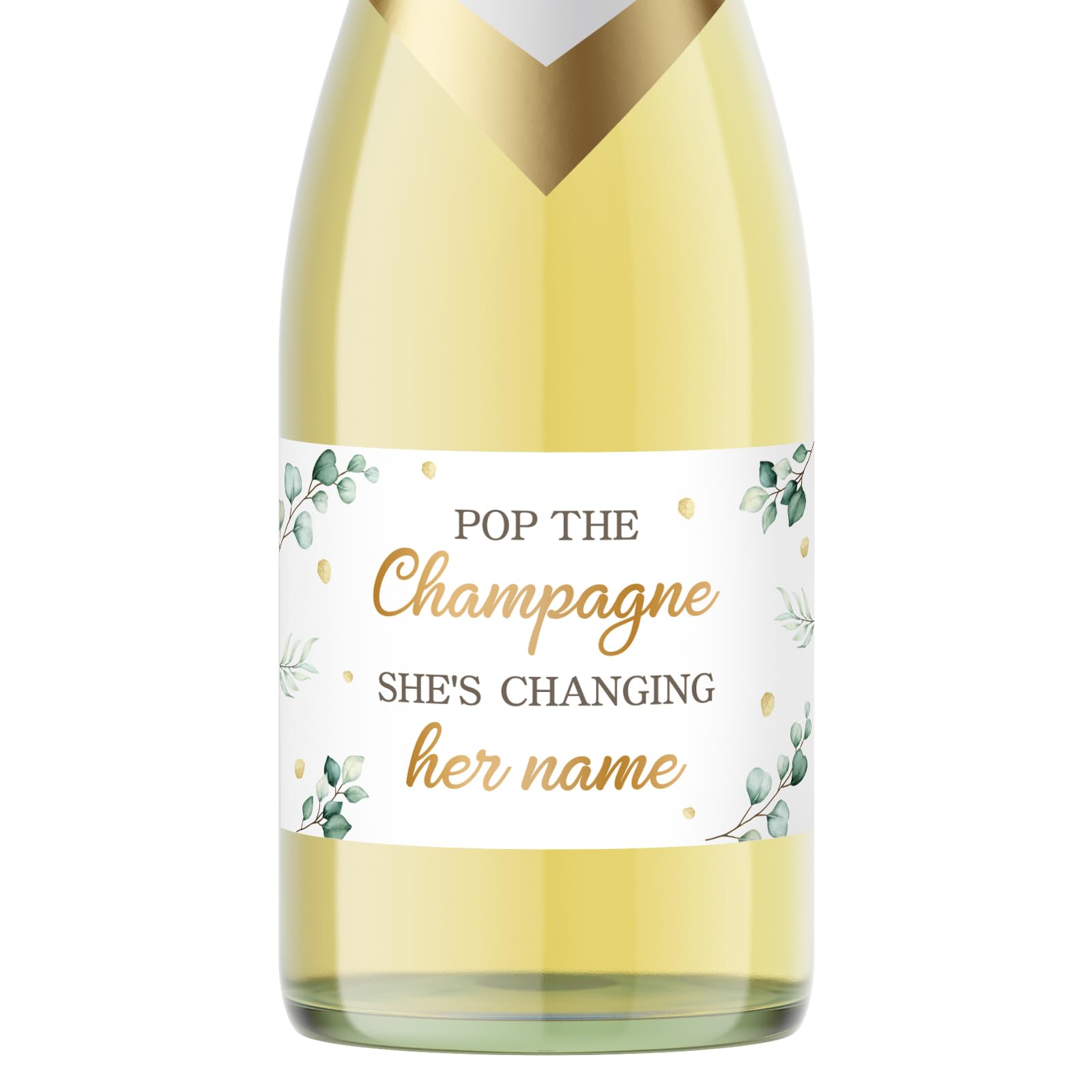 Bachelorette Party Mini Champagne Bottle Labels - Set of 20 Bridal Shower Decor Stickers for 'Pop The Champagne She's Changing Her Name' Theme - Perfect for Wedding Showers, Girls Night & Celebrations