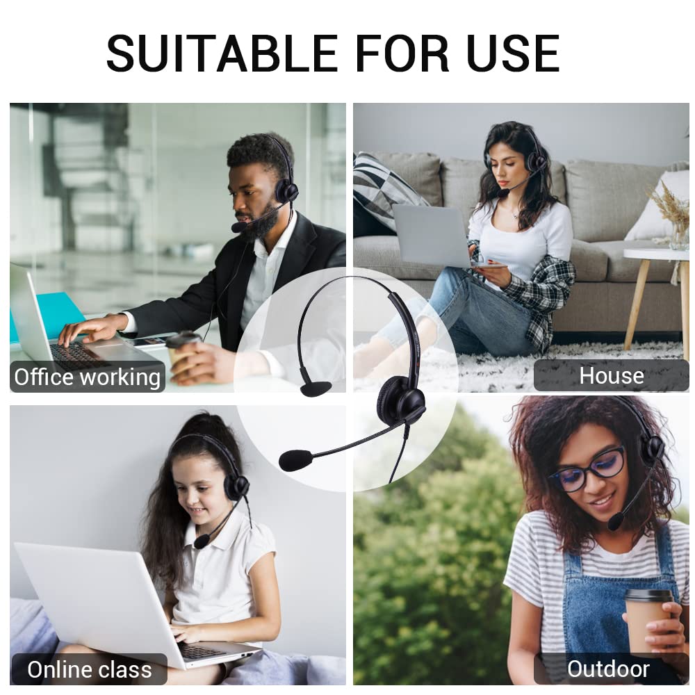 Avaya J139 J169 J179 IP Phone Single Ear Headset with FREE RJ9 Plantronics QD009 Cable - Office & Call Center Headphones for Business Communications