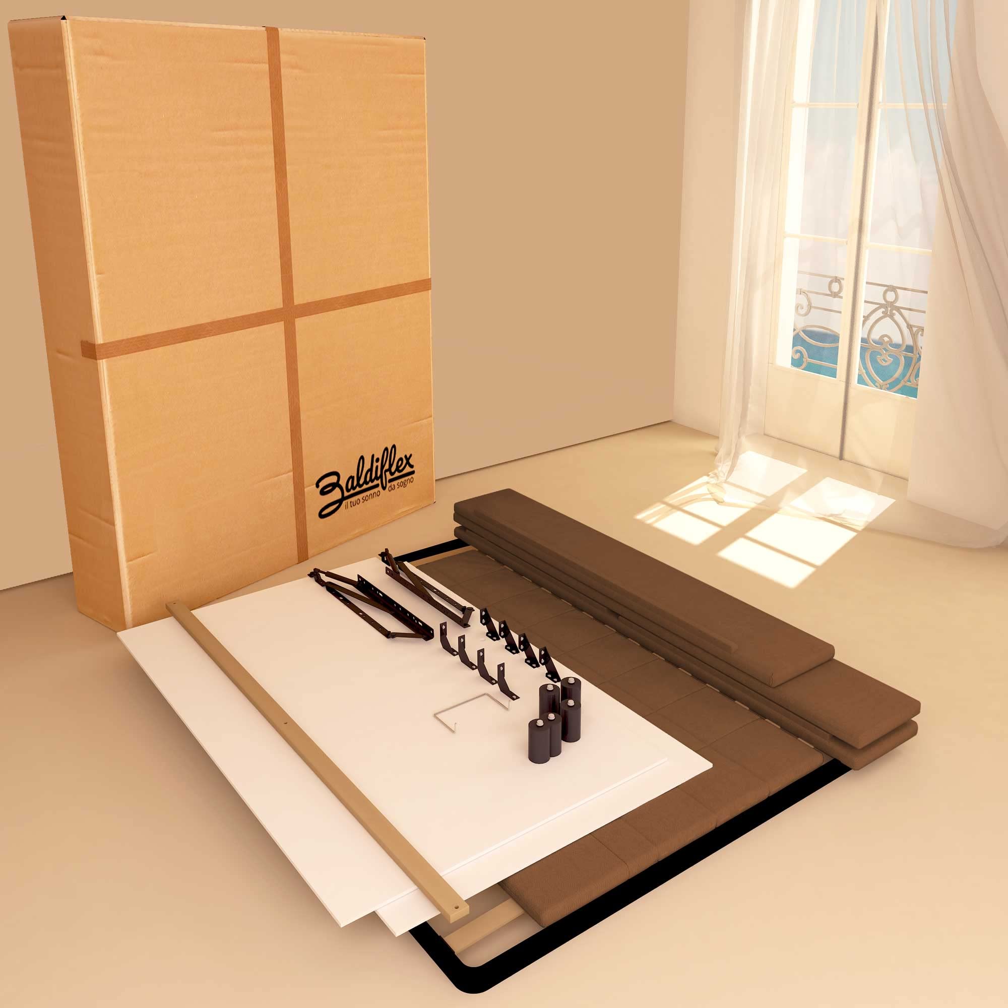 Baldiflex Single Bed with Storage - Synthetic Leather Dublin Model, Slatted Base for Single Mattresses, 140 x 200 cm, Elegant Headboard, Brown - Perfect for Small Bedrooms, Guest Rooms & Studio Apartments
