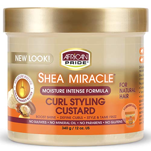 African Pride Shea Butter Miracle Curl Styling Custard 12 oz - Natural Hair Moisturizer for Curly & Coily Hair - Perfect for Twist Outs, Braid Outs & Defined Curls