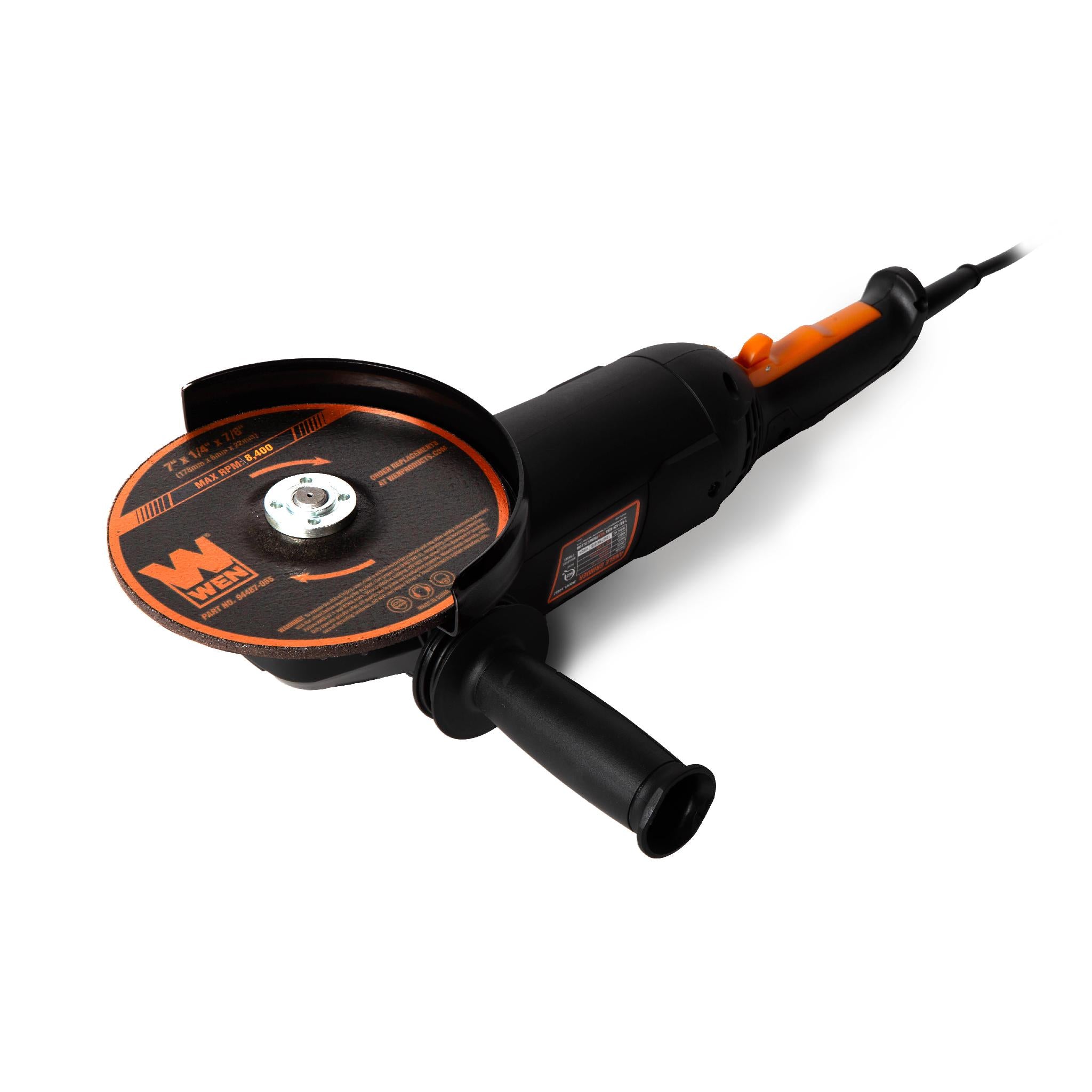 WEN 94487 15 Amp 7 Inch Angle Grinder with Reversible Handle - Professional Metal Cutting & Grinding Tool for DIY Projects, Construction, and Home Renovation