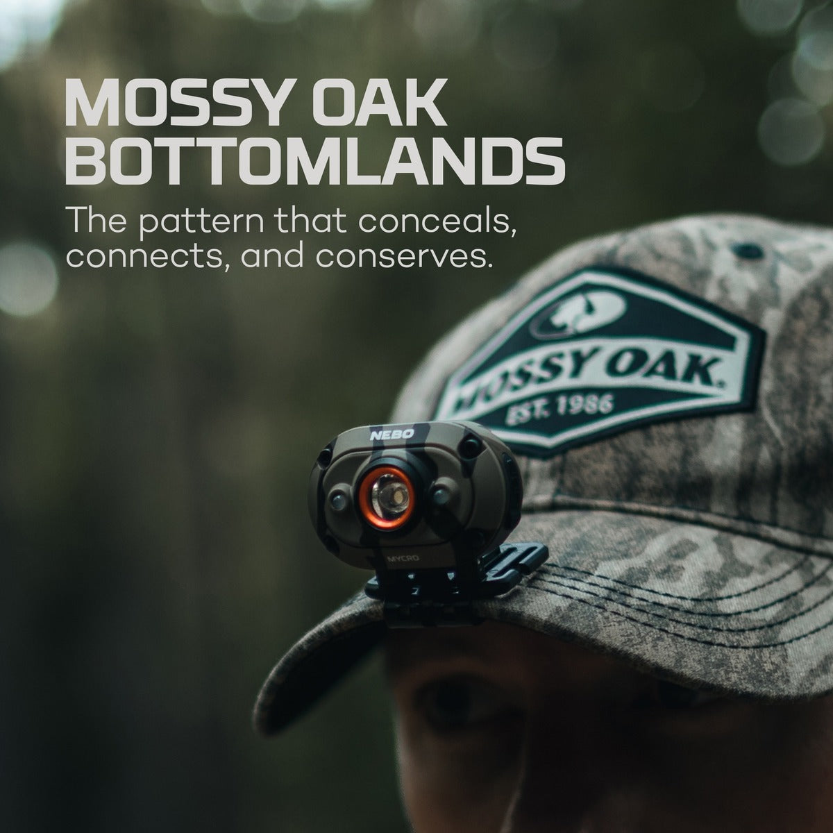 Nebo Mycro 400 Lumen Rechargeable LED Headlamp - Mossy Oak BottomLand Camo - Hands-Free Light for Camping, Hiking, Fishing & Outdoor Adventures
