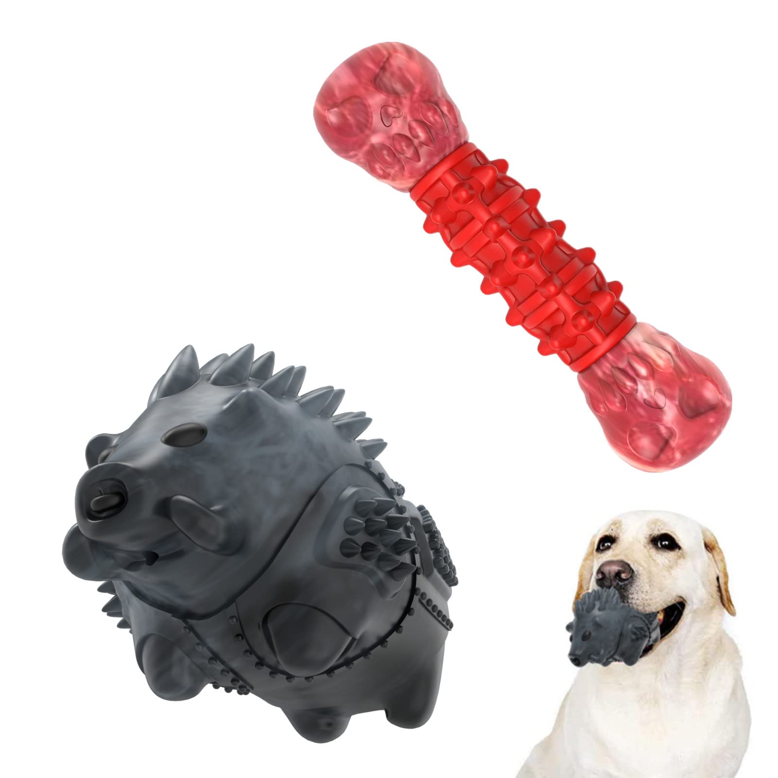 2 Pack Indestructible Dog Chew Toys for Aggressive Chewers - Durable Large Breed Squeaky Interactive Chew Toys for Teeth Cleaning - Perfect for German Shepherds, Labs & Powerful Chewers (Great for Playtime & Dental Health)