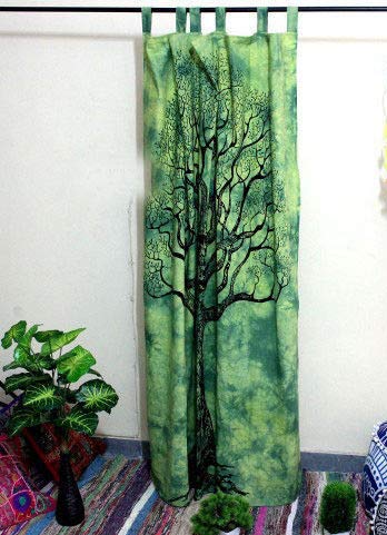 Handmade Mandala Curtain - Panther Green Tree of Life Tapestry for Window Treatment (82x54 Inch) - Perfect for Boho Bedroom Decor