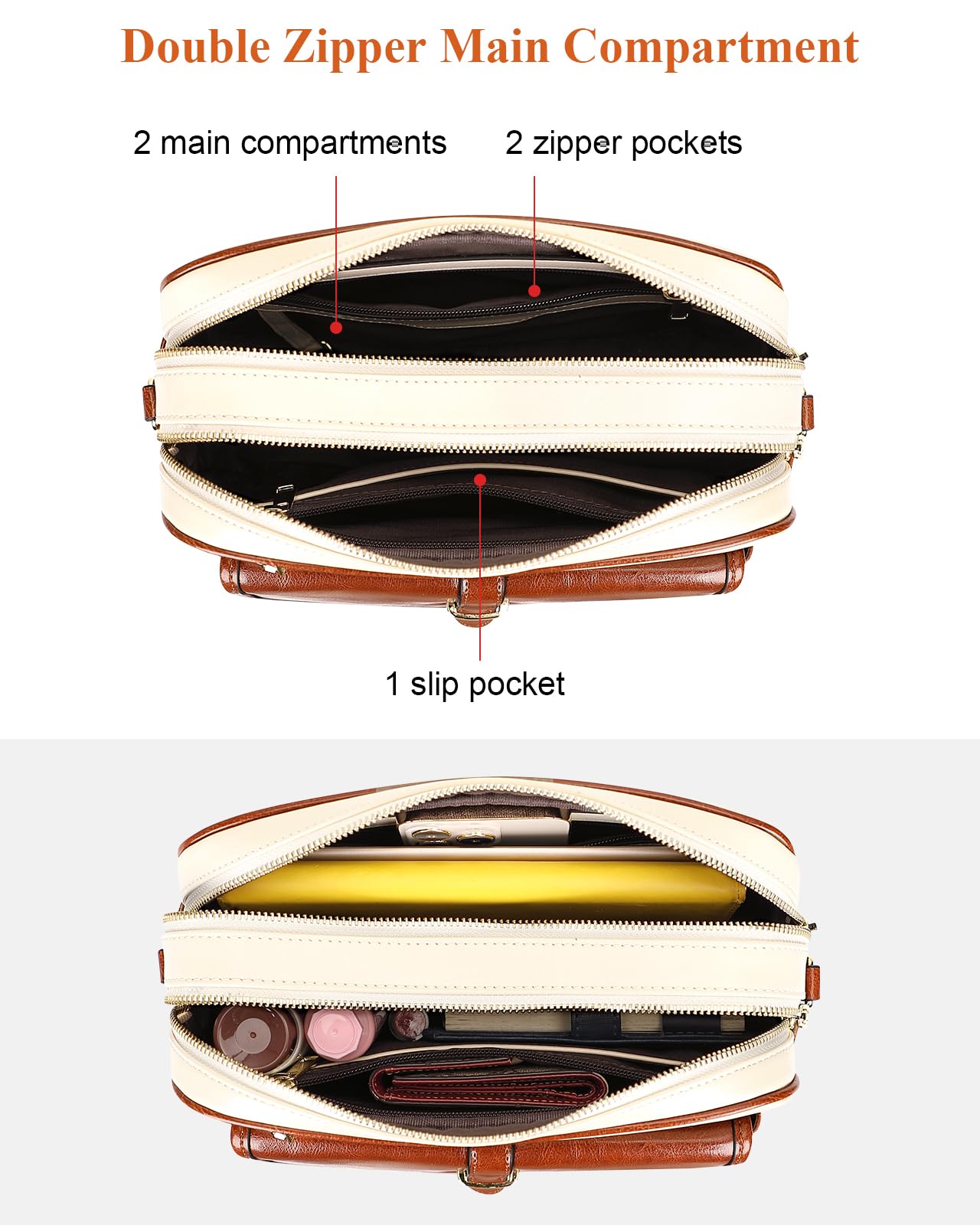 Premium Genuine Leather Crossbody Bag for Women - Stylish Messenger Purse with Double Main Pockets | Perfect for Work, Travel & Everyday Use