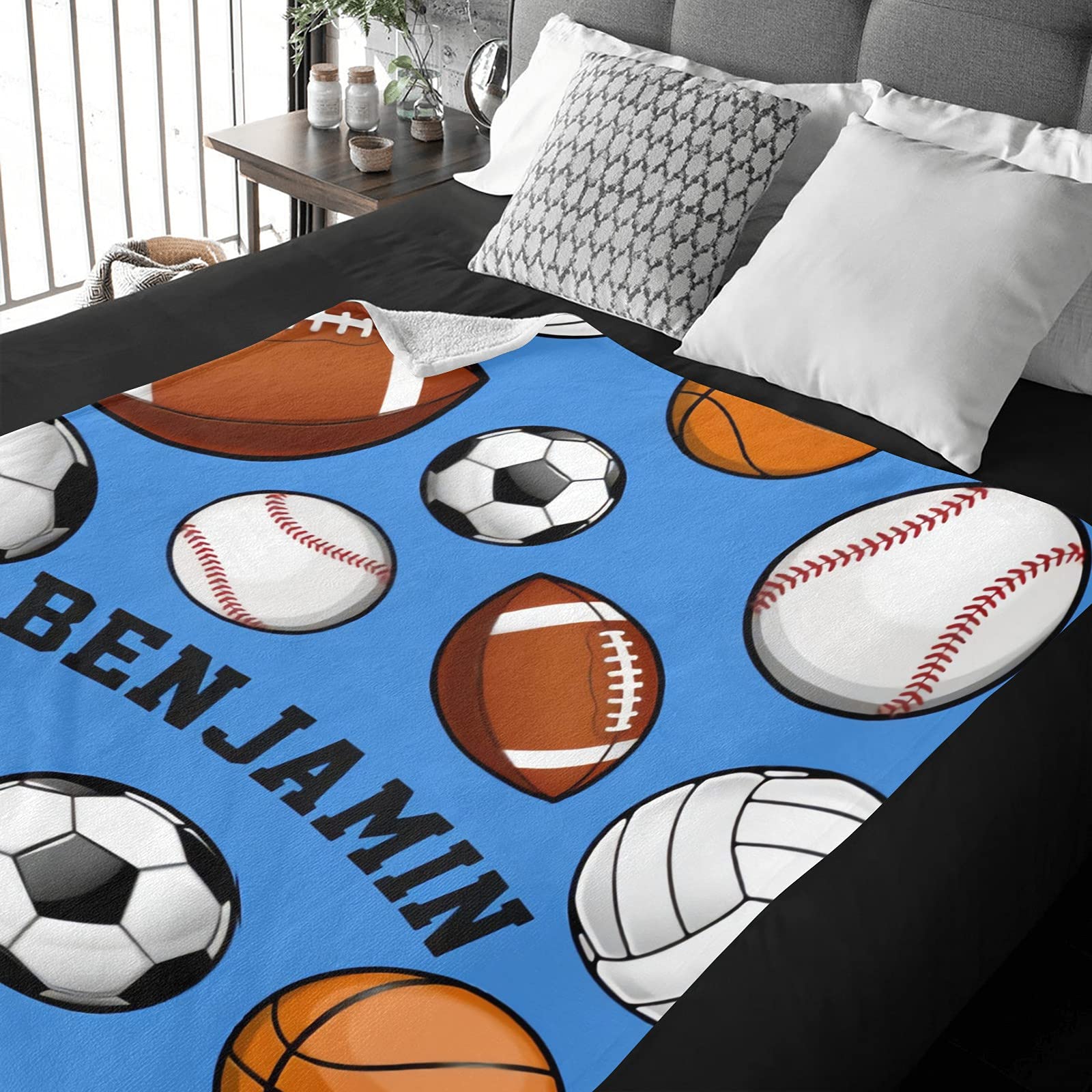 Personalized Baby Blanket with Name - Custom Basketball Baseball Rugby Soccer Blanket for Boys & Girls - Super Soft Newborn Blanket - Perfect for Nursery Decor, Baby Shower Gifts & Cozy Bedtime