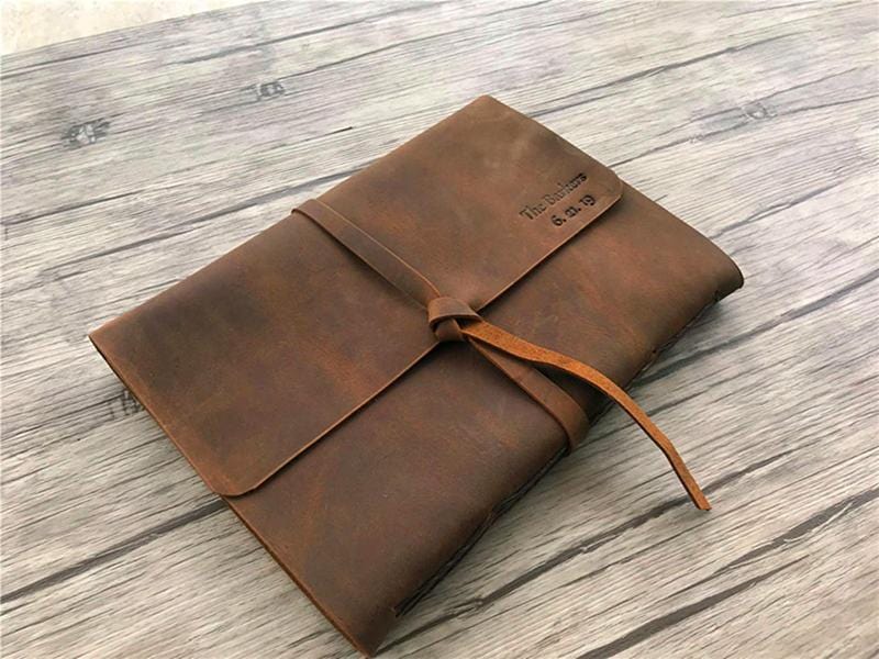 Handmade Leather Custom Travel Scrapbook Album - Personalized Memory Book for Vacation, Wedding & Baby Photos - Perfect for Gift Giving & Scrapbooking