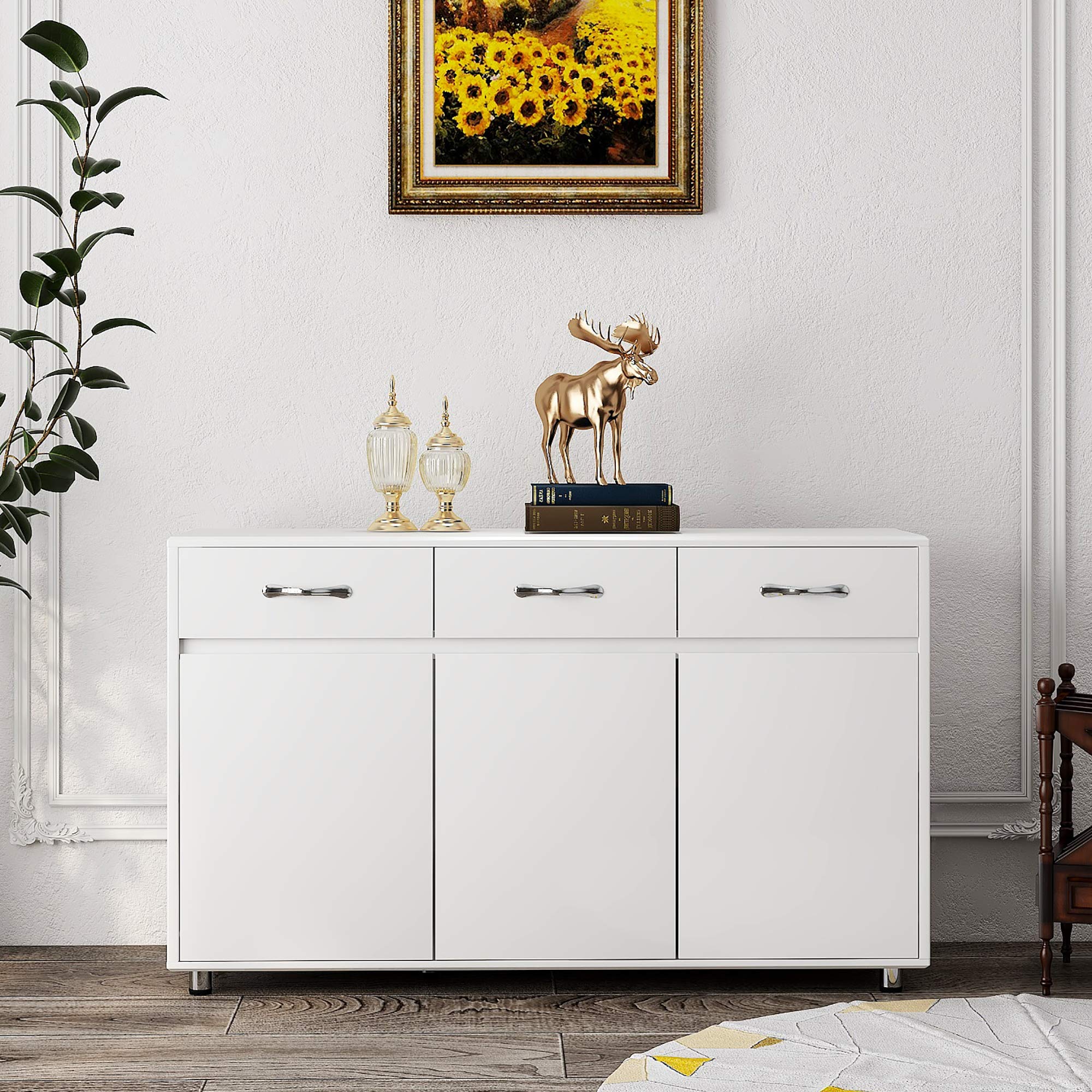 Goujxcy White Sideboard Buffet Cabinet - 2 Cabinets & 3 Drawers Storage Console Table for Dining Room, Kitchen, Living Room | Perfect for Home Organization & Entertaining Guests