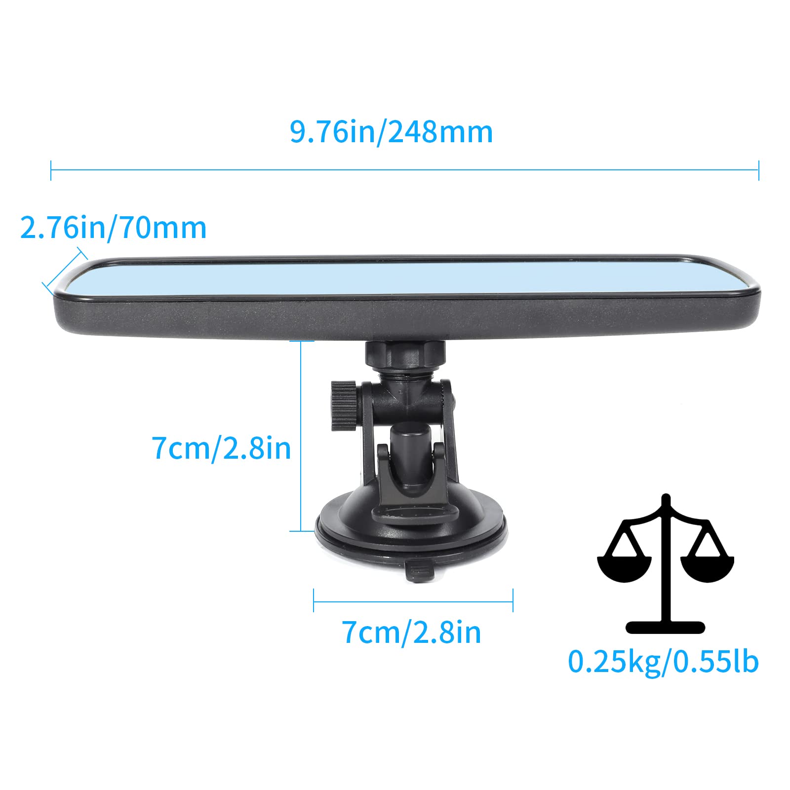 Universal Anti-Glare Rear View Mirror for Cars, Trucks, SUVs & Boats - 9.76