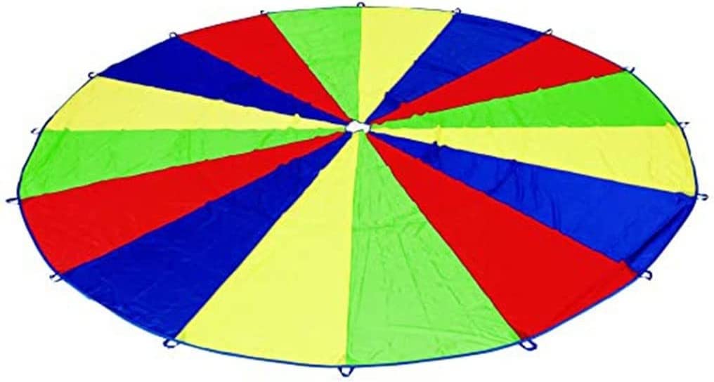 YAOJIA 7m/22.96ft Rainbow Play Parachute for Kids - Outdoor Team Building Game Toy with Handles for Easy Grip - Perfect for Backyard Fun, School Activities, and Cooperative Play