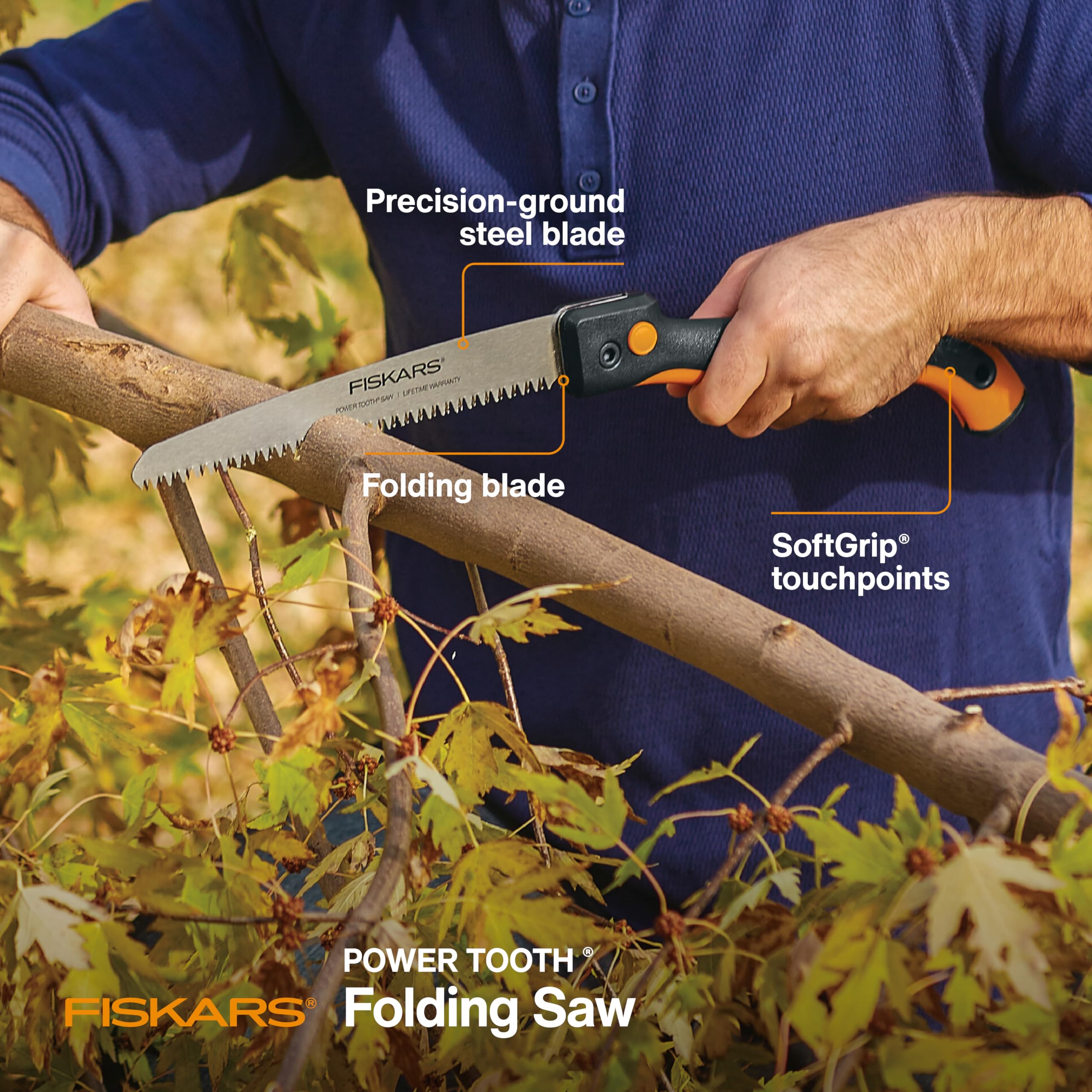 Fiskars 10-Inch Pruning Hand Saw with Folding Design - Dual Position Locking Blade for Overhand & Undercut Cuts - Triple Ground Power Tooth Blade & Soft Grip Handle - Ideal for Gardening, Tree Trimming & Outdoor Wood Cutting