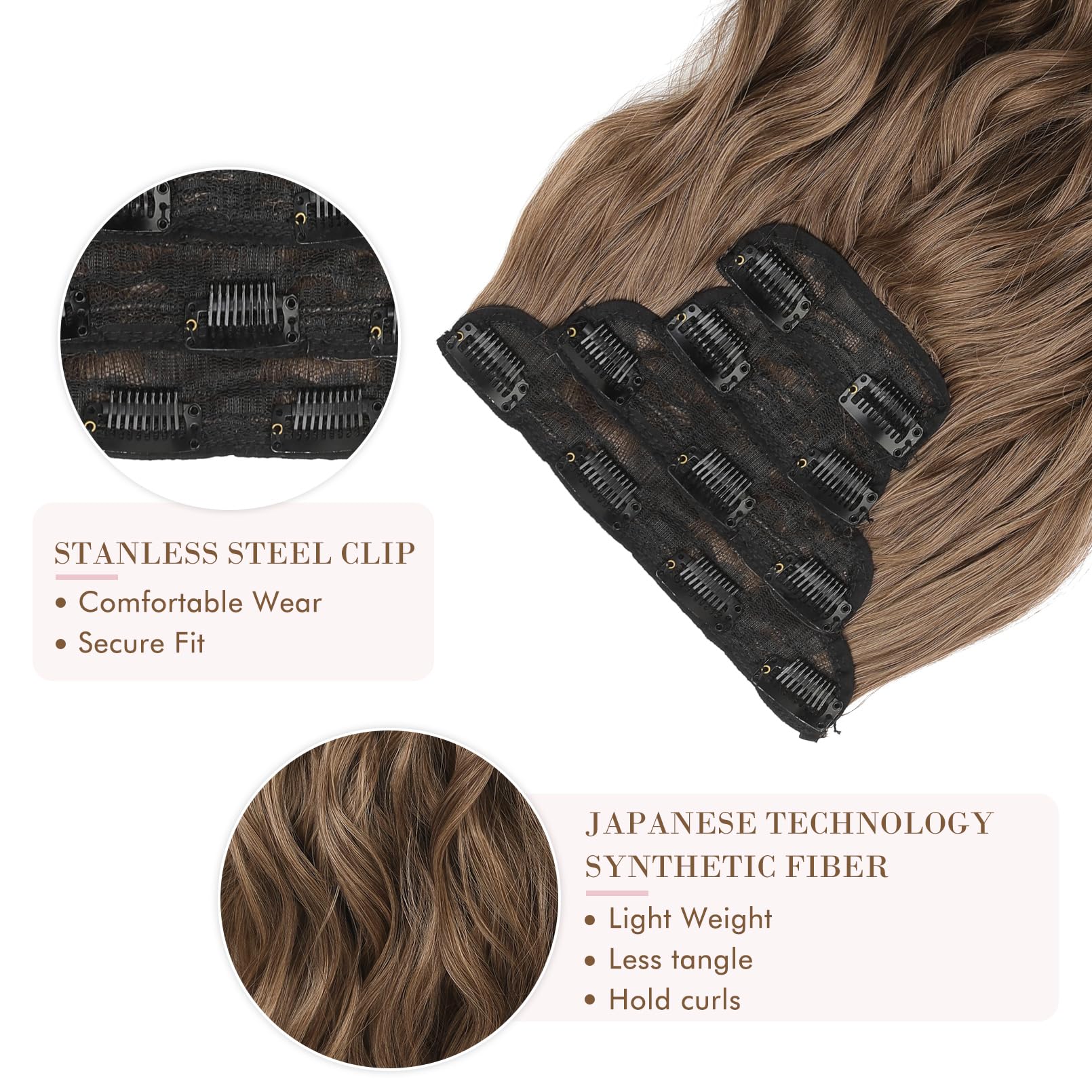 4PCS Clip-in Synthetic Hair Extensions - Long & Thick Hair Extensions for Women - Perfect for Parties, Weddings & Everyday Styling