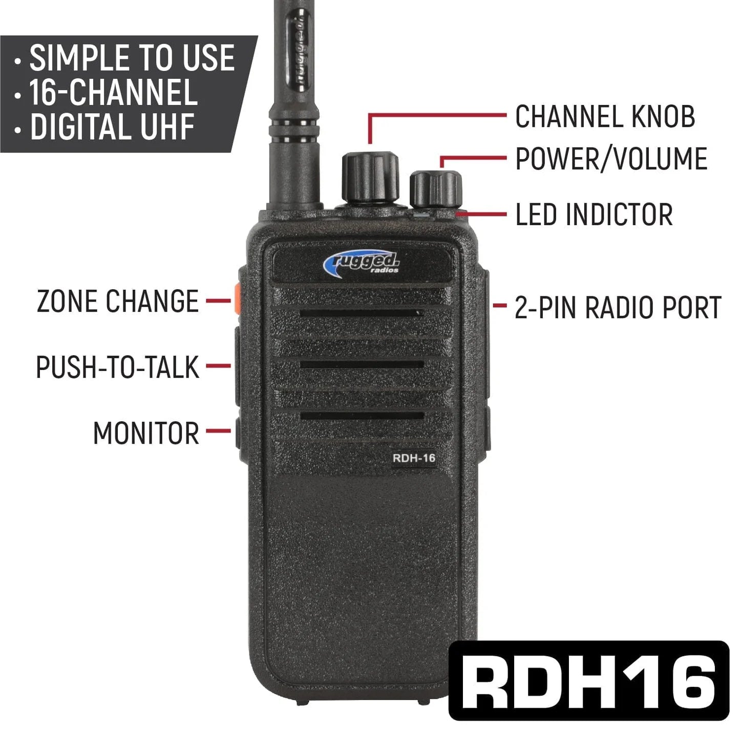 RUGGED Wired Driver Only Communication Kit with RDH16 Radio - Heavy Duty Trucking & Construction Crew Headset for Clear Hands-Free Communication