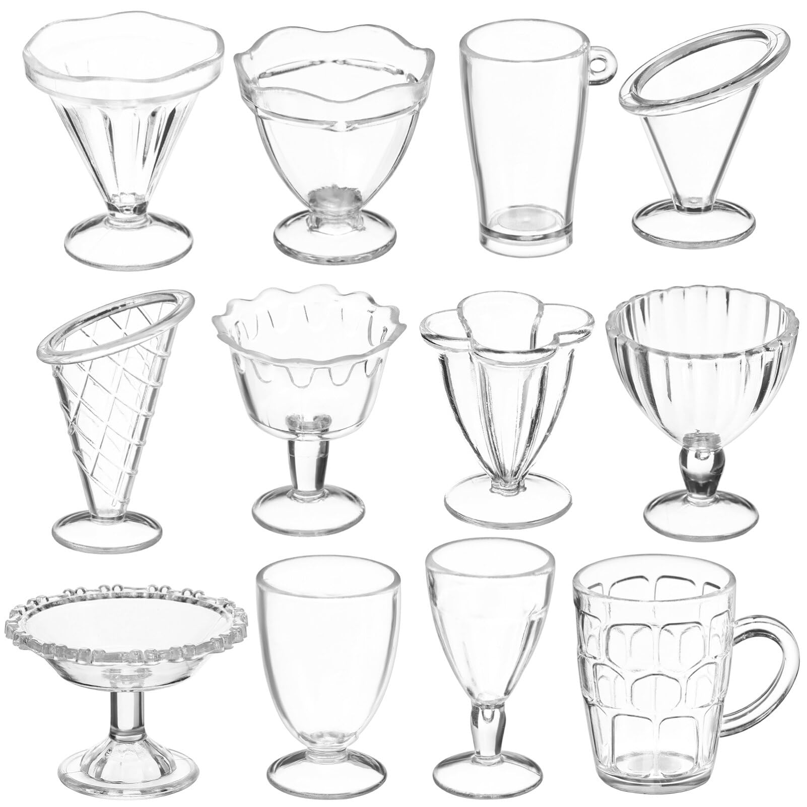 STOBAZA 12-Piece Miniature Wine Glass Set - Tiny Drink Cups for Dollhouse, Ice Cream Bowls & Kitchen Accessories - Perfect for Dollhouse Decor, Miniature Displays & DIY Craft Projects