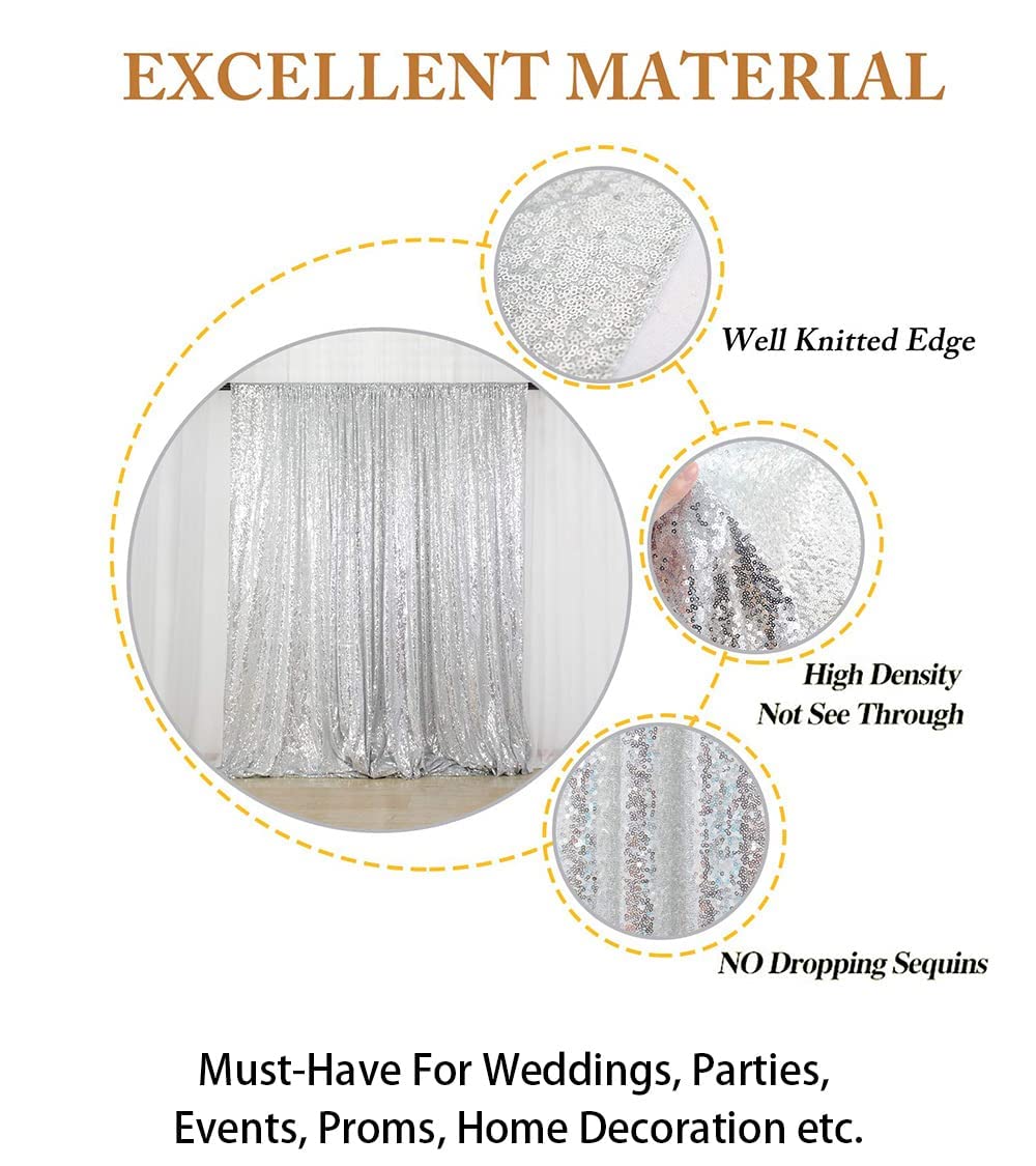 Sparkling Silver Sequin Backdrop 8x8 FT - Party & Wedding Decor for Photo Booth