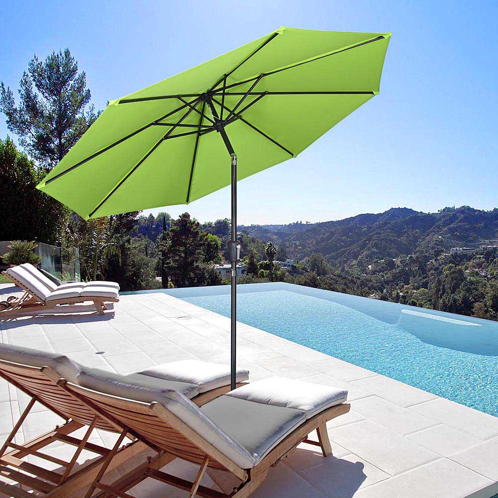 9 ft 8 Rib Patio Umbrella with Tilt & Crank - 220g Yarn Dyed Canopy & UV50+ Protection - Perfect for Outdoor Dining, Poolside Lounging, and Backyard Relaxation