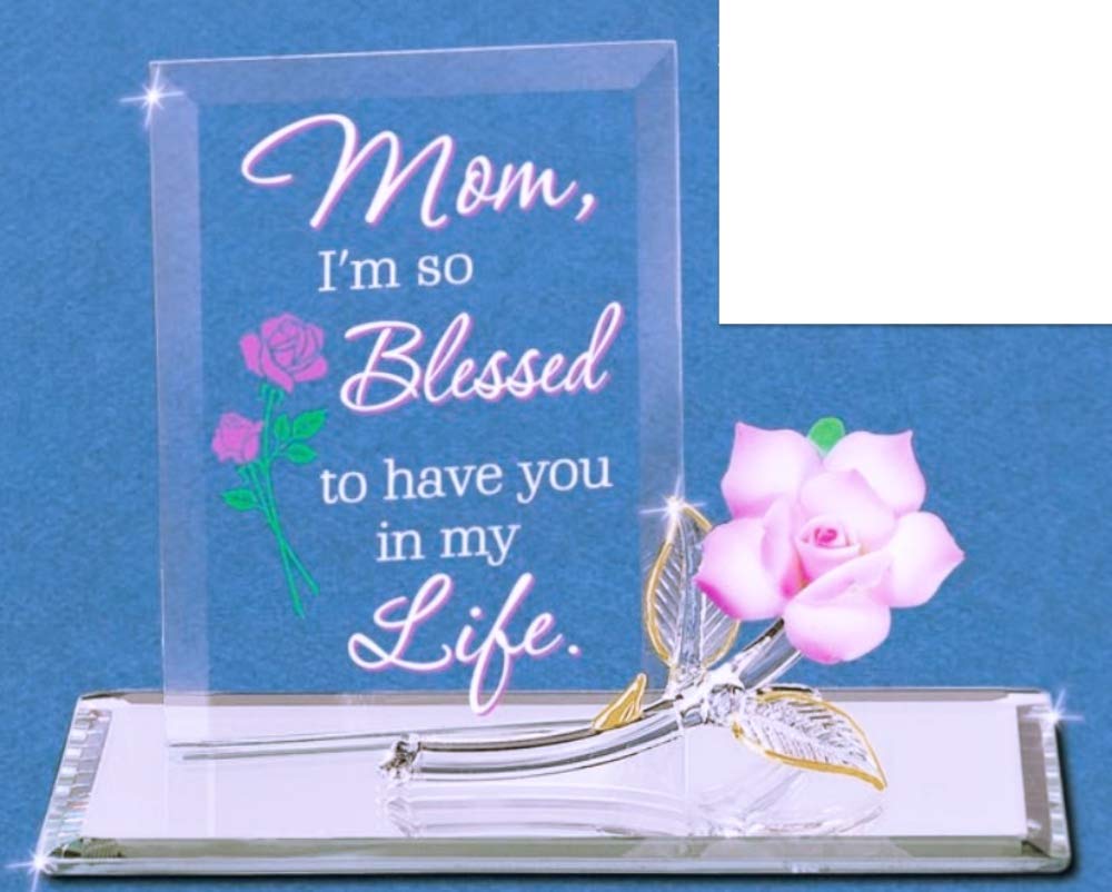 Glass Baron Rose - 'I'm Blessed' Mom Gift - Elegant Floral Glassware for Home Decor, Mother's Day, and Special Occasions