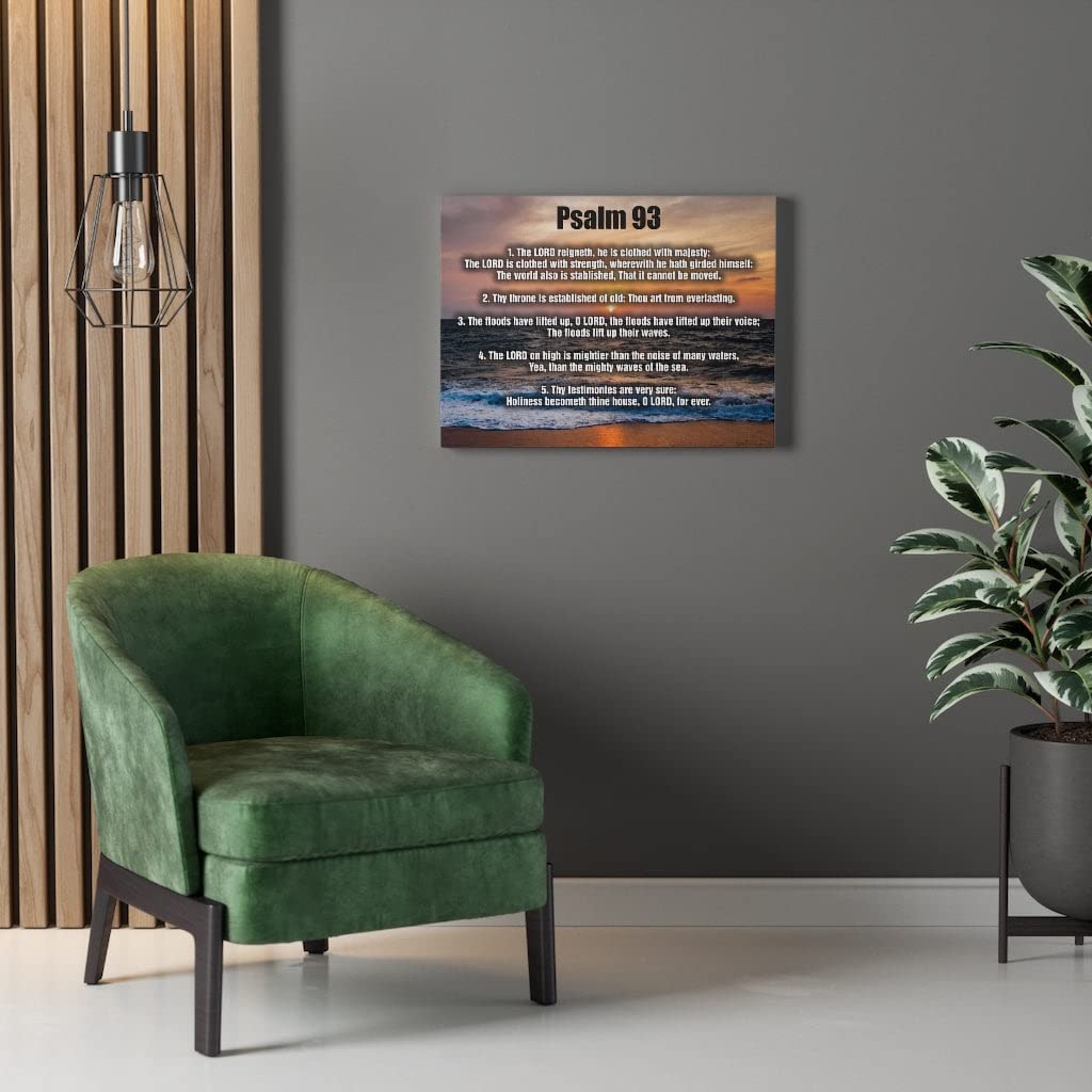 Bible Art Psalm 93 Ocean Wall Decor - Christian Scripture Canvas Print - 'The Lord Reigns' Religious Home Decor for Living Room, Bedroom & Church