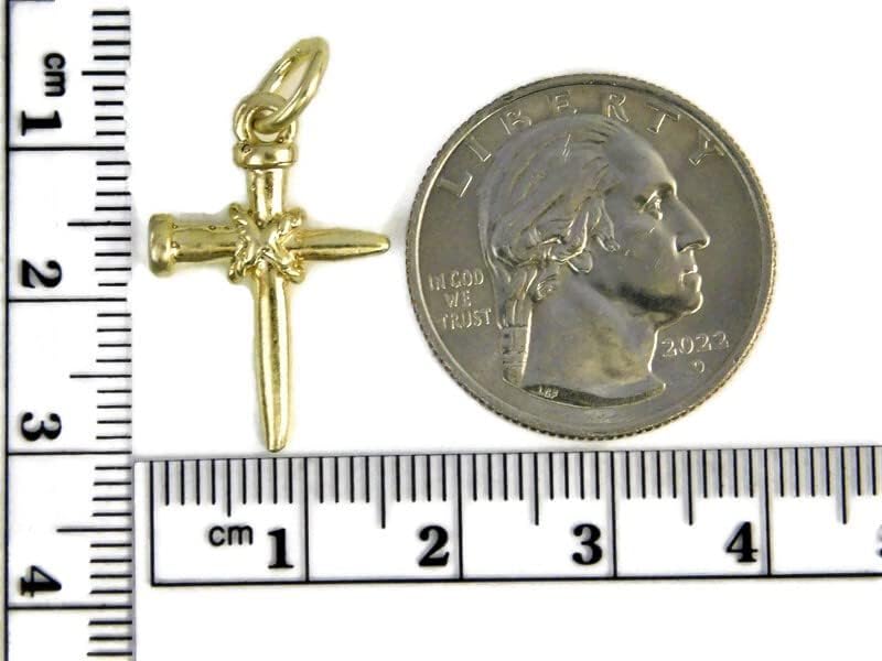 14K Solid Yellow Gold Cross of Nails Charm Pendant - Religious Jewelry for Women, Christian Gift, Baptism & Confirmation Present, Everyday Faith Accessory