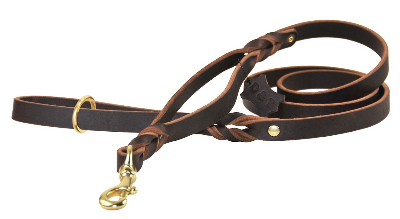 Dean & Tyler Braidy Bunch Dog Leash - 6-Feet by 3/4-Inch Brown Leather Leash with Ring on Handle & Solid Brass Snap Hook - Durable Walking Leash for Medium to Large Dogs - Perfect for Training, Hiking, and Daily Walks