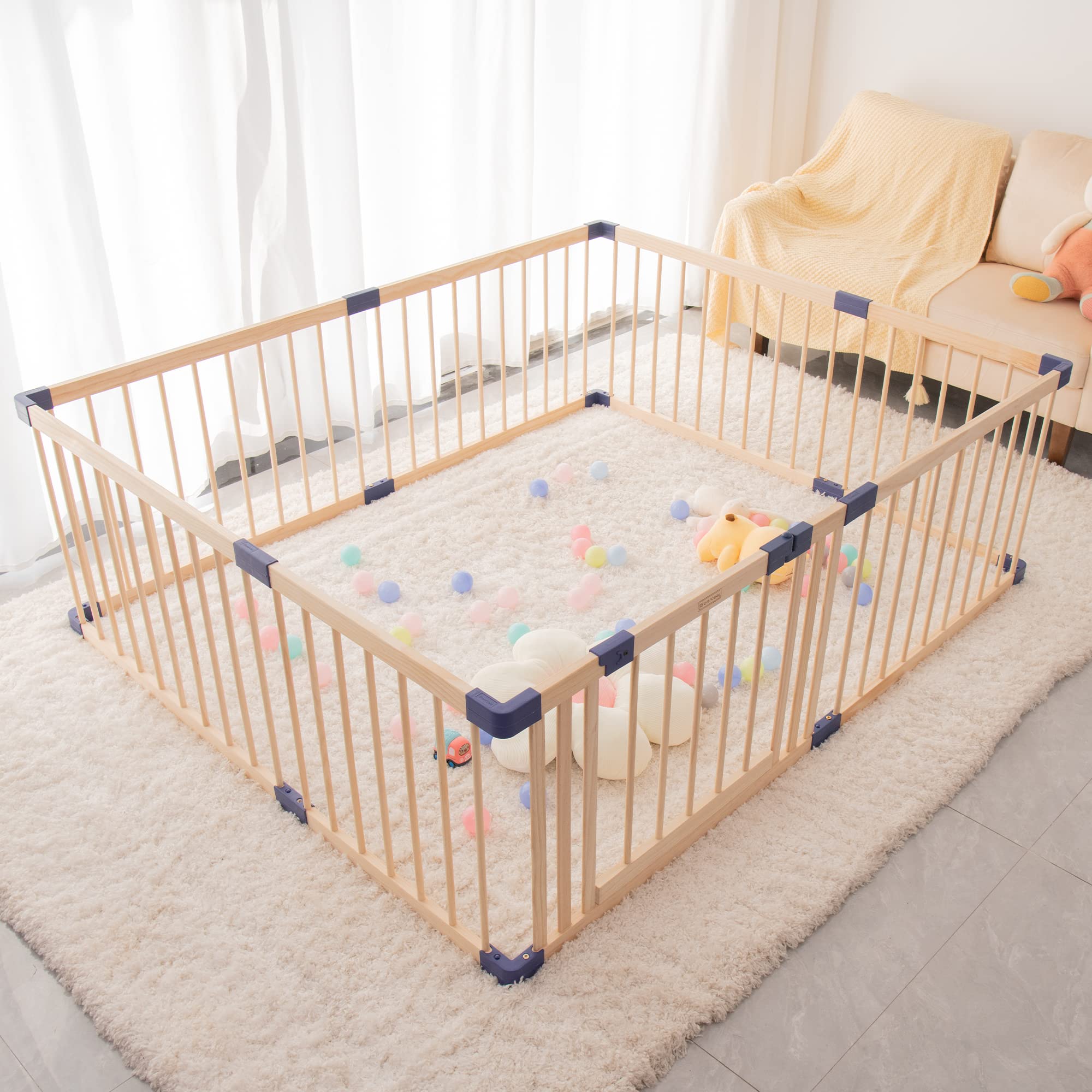 Safe & Sturdy Baby Playpen with Safety Gate - Wooden Play Yard for Kids Indoor & Outdoor - Anti-Drop Activity Center for Toddlers - Perfect for Playtime, Learning & Childproofing Your Home