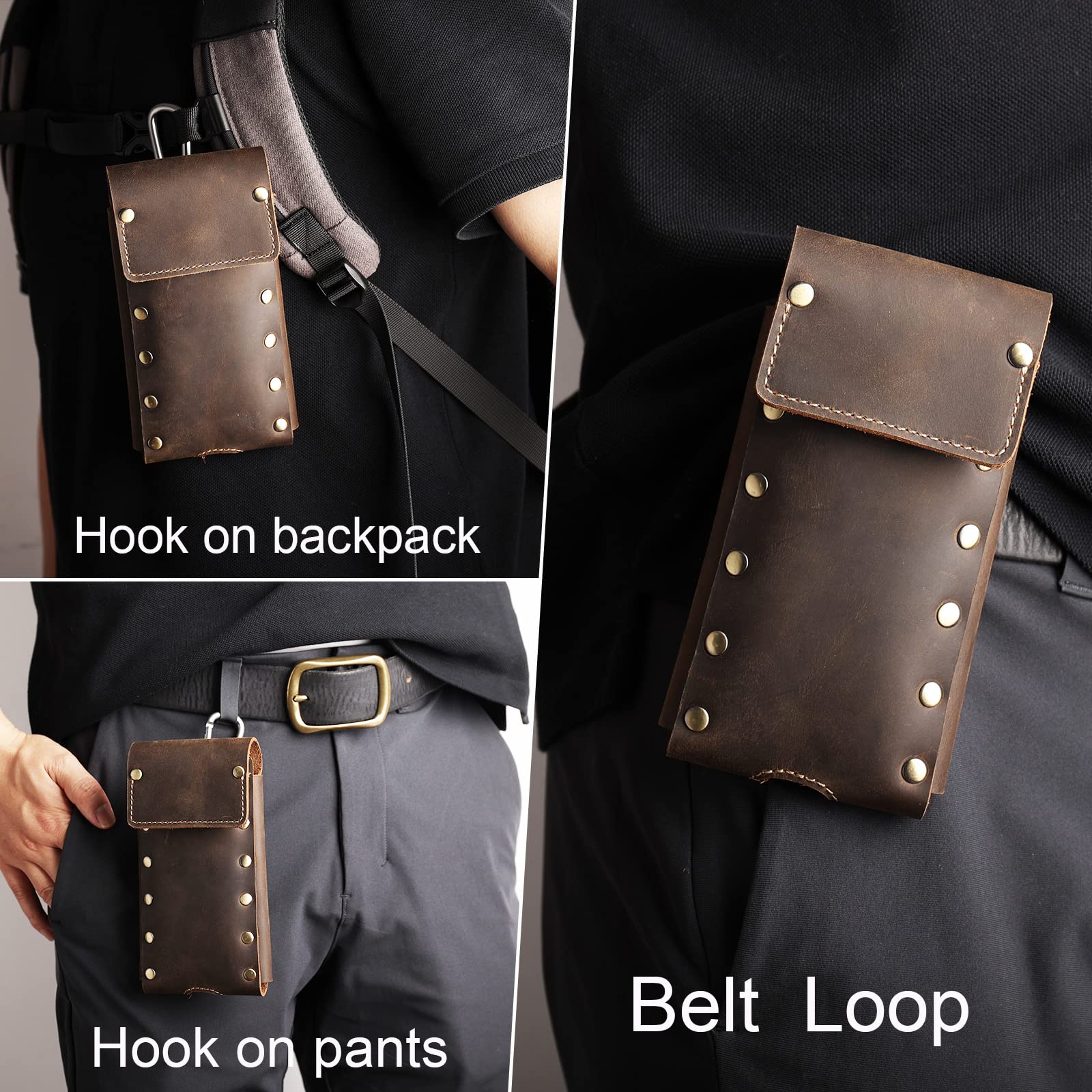 Premium Leather Phone Holster for Samsung S22 Ultra & iPhone 13 Pro Max - Universal Belt Clip Pouch Compatible with Otterbox Cases & Flip Phones - Durable Cellphone Sheath for Work, Travel & Outdoor Activities