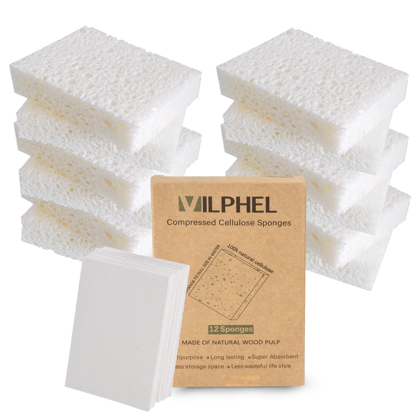 12 Pack Natural Cellulose Dish Sponges - Eco-Friendly, Reusable & Durable Plant-Based Sponges for Washing Dishes, Cleaning Kitchen & DIY Crafts | Perfect for Daily Use, Household Cleaning & Creative Projects