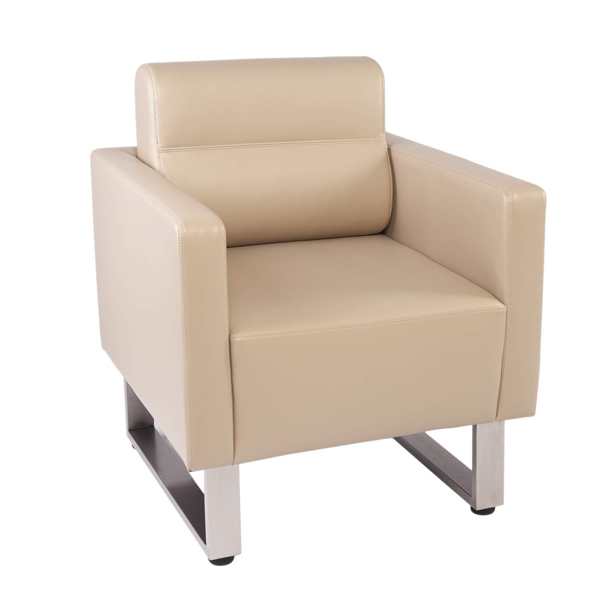 Luckyermore Leather Accent Chair - Soft Upholstered Barrel Sofa for Office Waiting Room, Reception, Guest, Living Room & School - Comfortable Armchair in Beige | Perfect for Lobbies, Clinics, and Home Decor