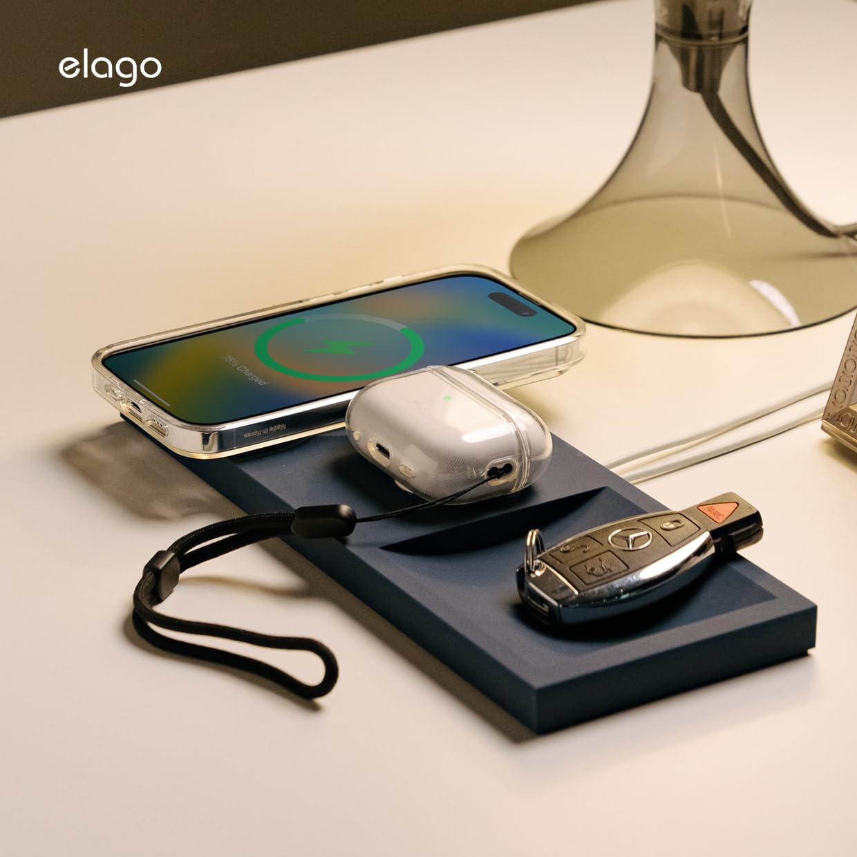 elago MagSafe Charging Tray Duo - Compatible with iPhone 16/15/14/13/12, Apple Watch & AirPods Wireless Charging Stand | Organize Your Nightstand, Office Desk or Travel Essentials | Stone Design (Charging Cable Not Included)