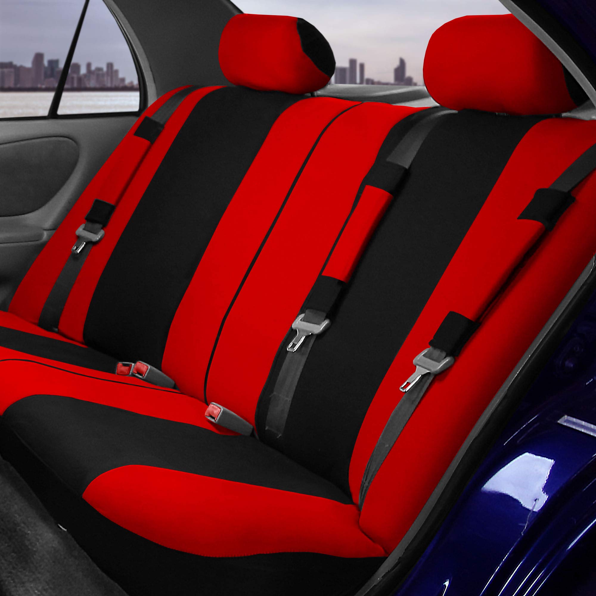 FH Group Light & Breezy Cloth Car Seat Covers - 7 Seater 3-Row Universal Fit for Cars, Trucks & SUVs (Red/Black) | Airbag & Split Compatible | Perfect for Family Road Trips & Daily Commutes