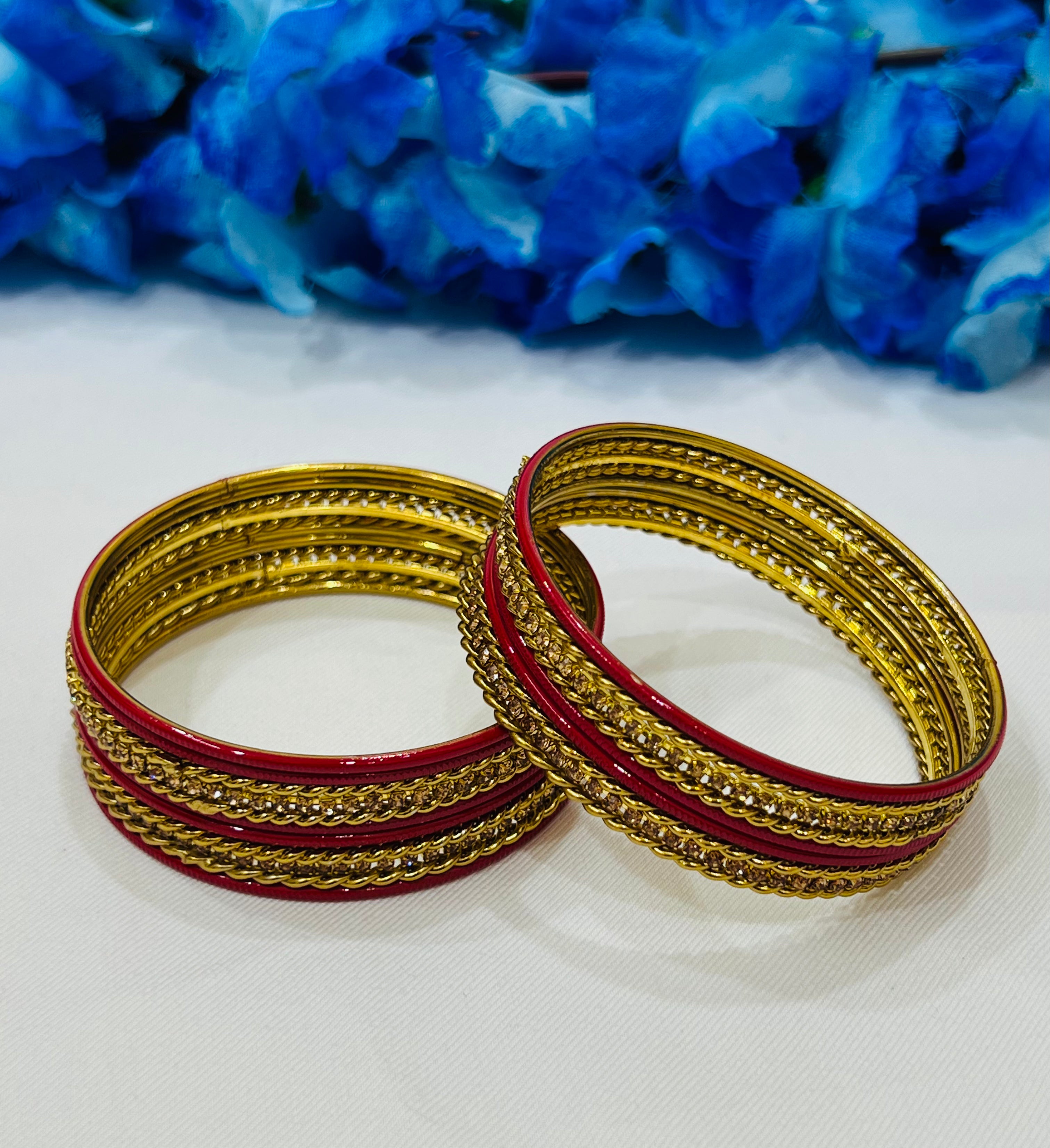 Elegant Red Metal Bangles with Glimmer Stones for Women | Stylish Fashion Jewelry for Parties, Weddings & Everyday Wear