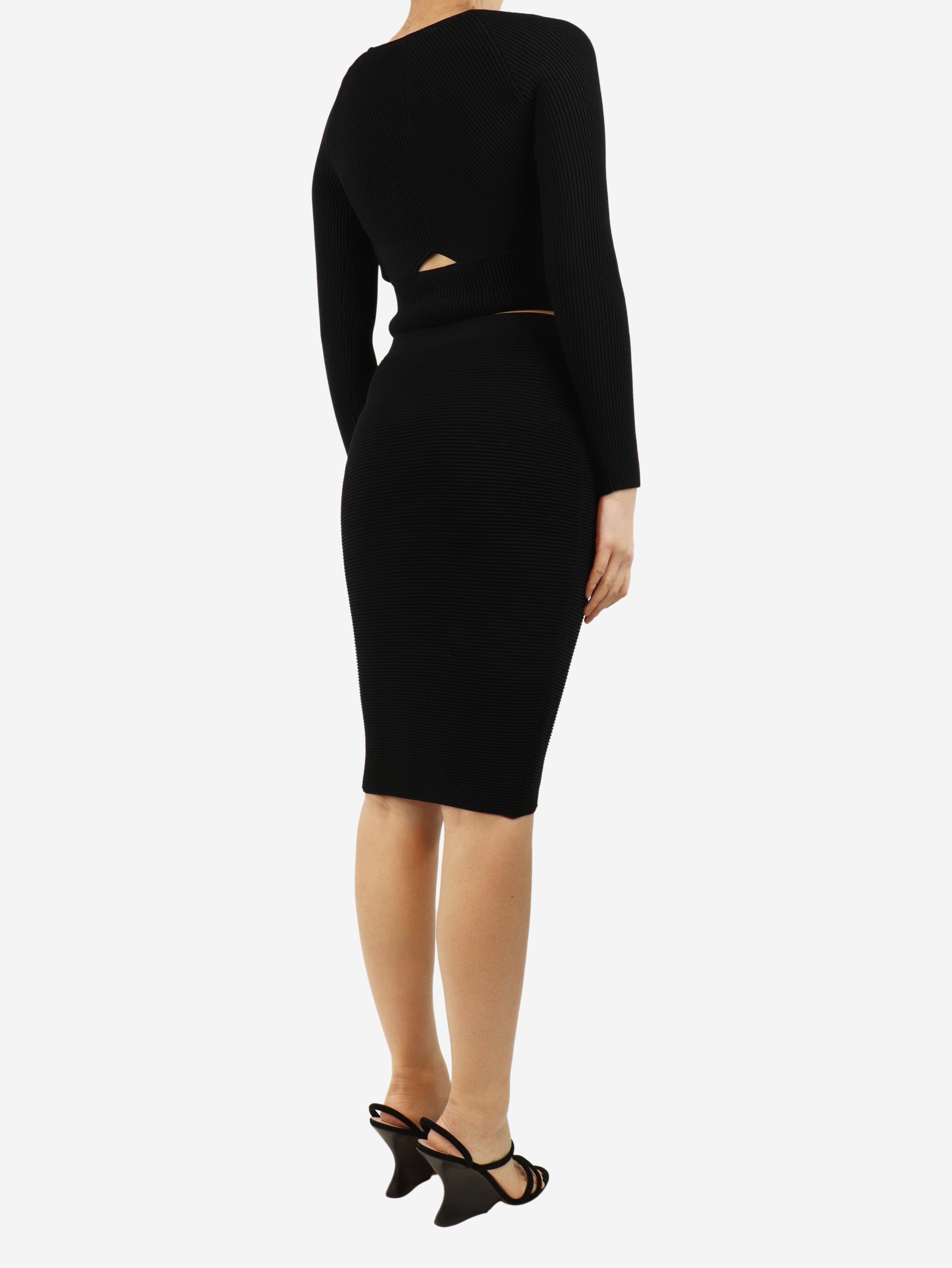 Black Ribbed Cutout Jumper & Midi Skirt Set - Size S | Women's Chic Outfits for Party, Date Night & Fall Fashion