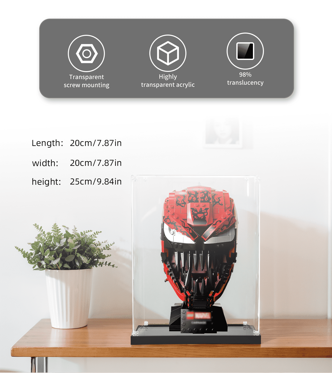 Lego Marvel Carnage 76199 Display Case - Clear Acrylic Showcase for Collectible Minifigures | Perfect for Home Decor, Office Display & Gift Giving