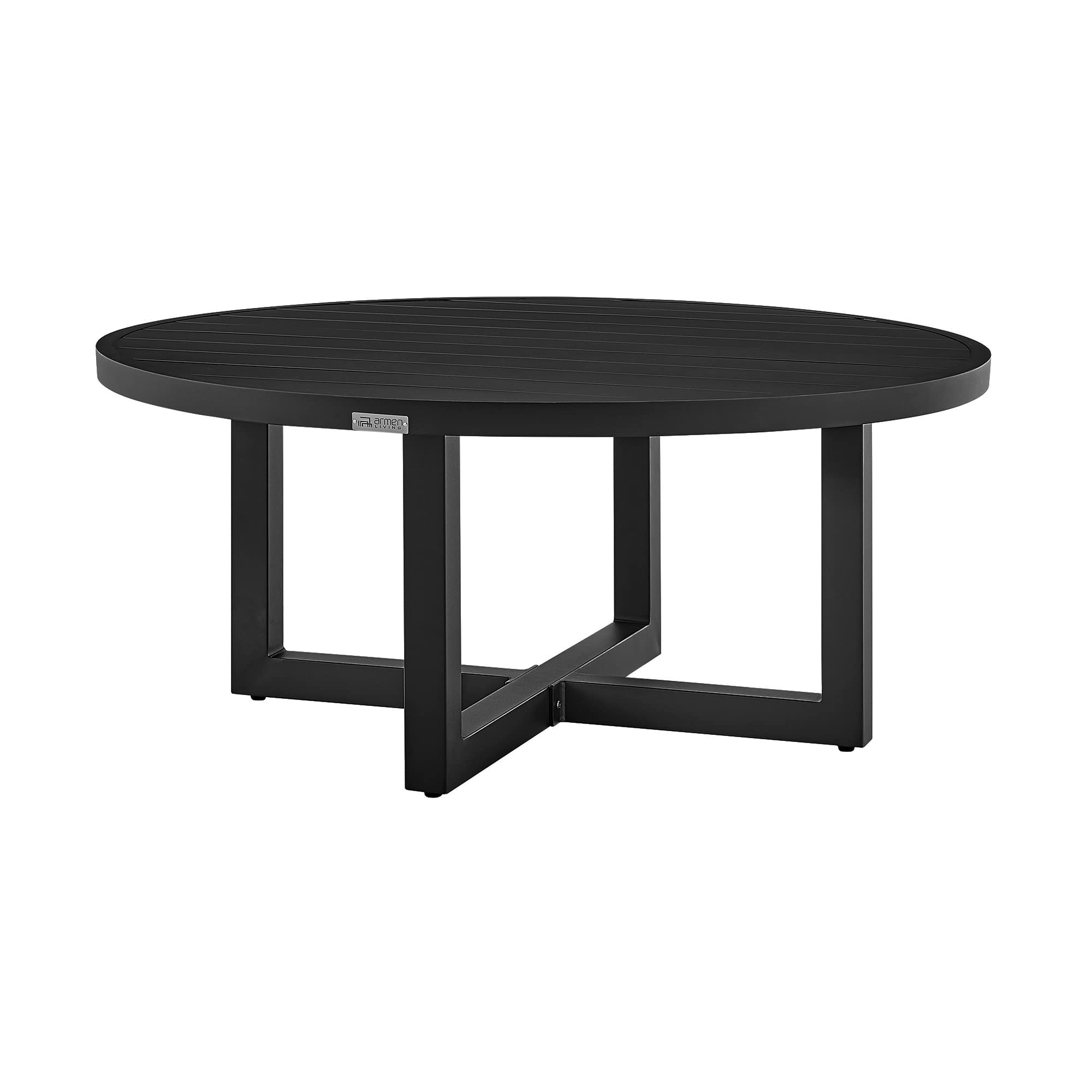 Armen Living Argiope Outdoor Round Coffee Table - Black Aluminum Patio Furniture for Garden, Poolside & Backyard Decor