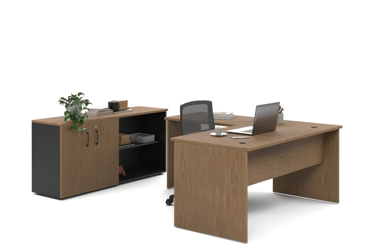 L-Shaped Executive Desk with Uniform Panel - Black Carcass [1400L x 1600W] - Perfect for Home Office & Corporate Workspaces