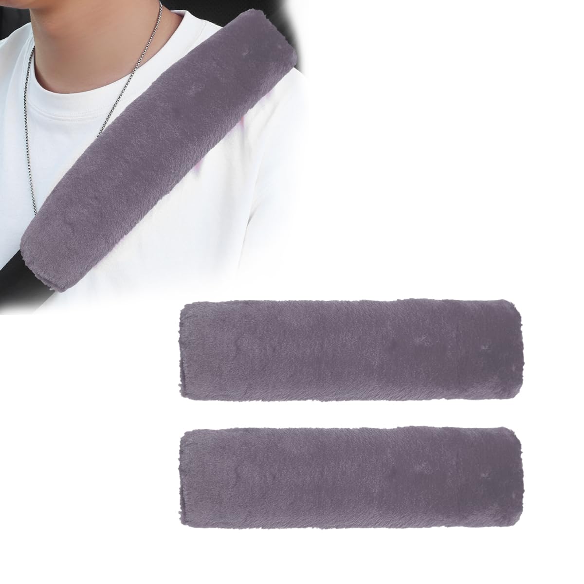 2 PCS Soft Fluffy Plush Seat Belt Shoulder Pads - Comfortable Warm Strap Covers for Adults & Kids - Car Accessories (Gray) | Perfect for Long Drives, Road Trips & Daily Commute