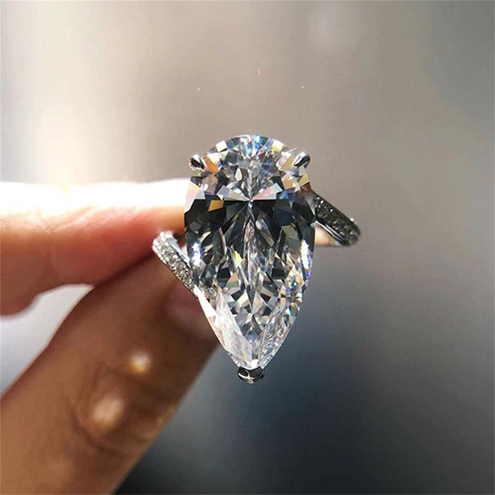 925 Sterling Silver Shiny Full Diamond Gemstone Ring - Cubic Zirconia Water Drop CZ Multi Row Eternity Band | Elegant Engagement Wedding Ring for Women (Size 8) | Perfect for Anniversaries, Proposals & Special Occasions