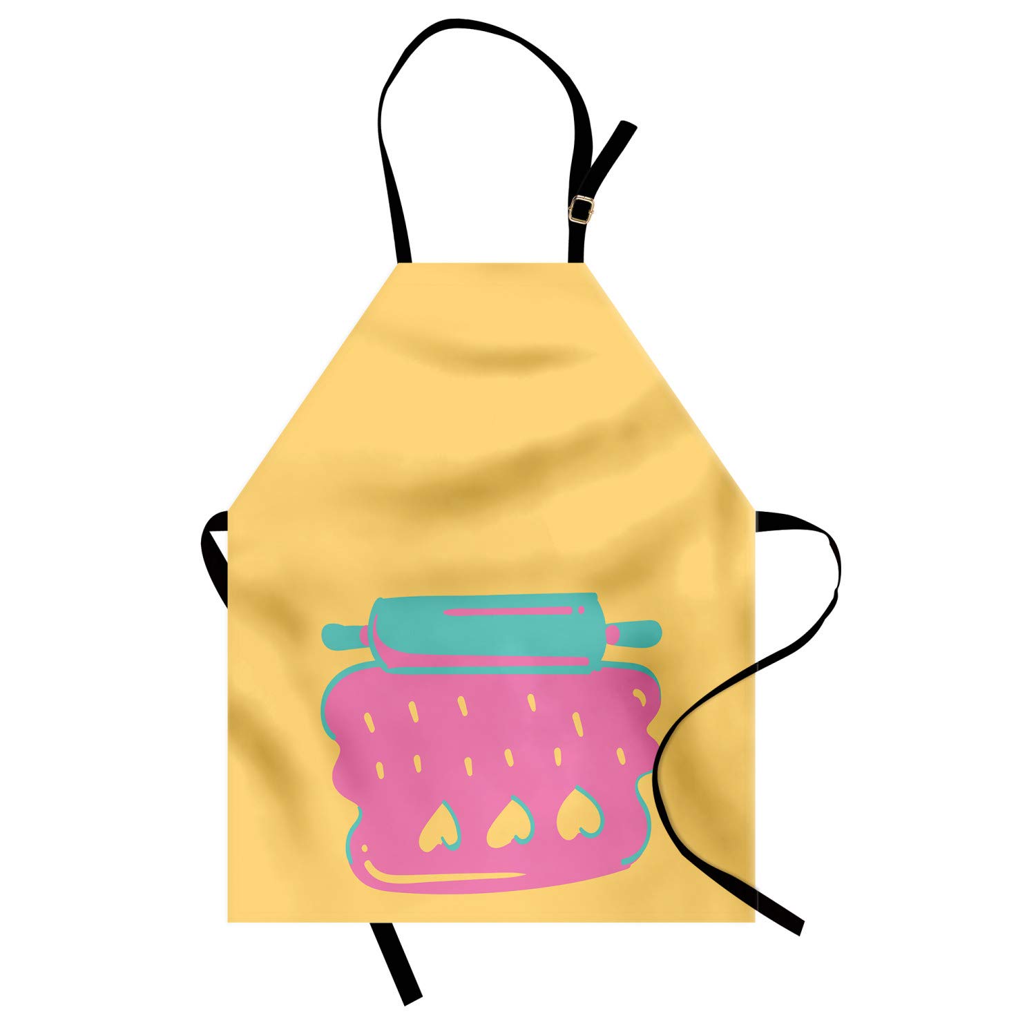 Ambesonne Personalized Chef Apron - Cartoon Baking & Cooking Design with Colorful Rolling Pin Dough Motif - Adjustable Unisex Kitchen Bib for Adults (Pale Pink) - Perfect for Home Cooking, Baking Parties & Culinary Gifts