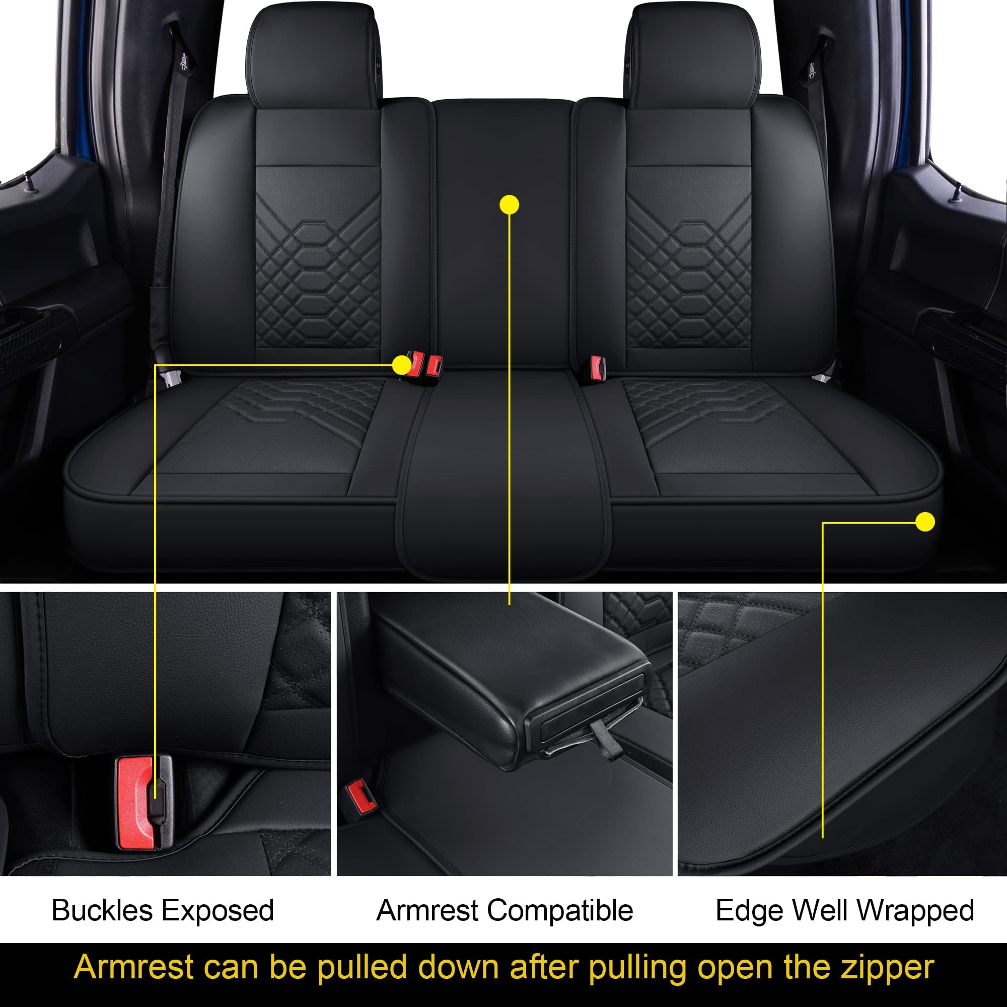 Premium Waterproof Synthetic Leather Seat Covers Full Set for 2013-2021 Dodge RAM 1500/2500/3500 Pickup Trucks - Black Car Seat Protectors for Comfort & Durability | Perfect for Off-Roading, Work Commutes & Family Road Trips